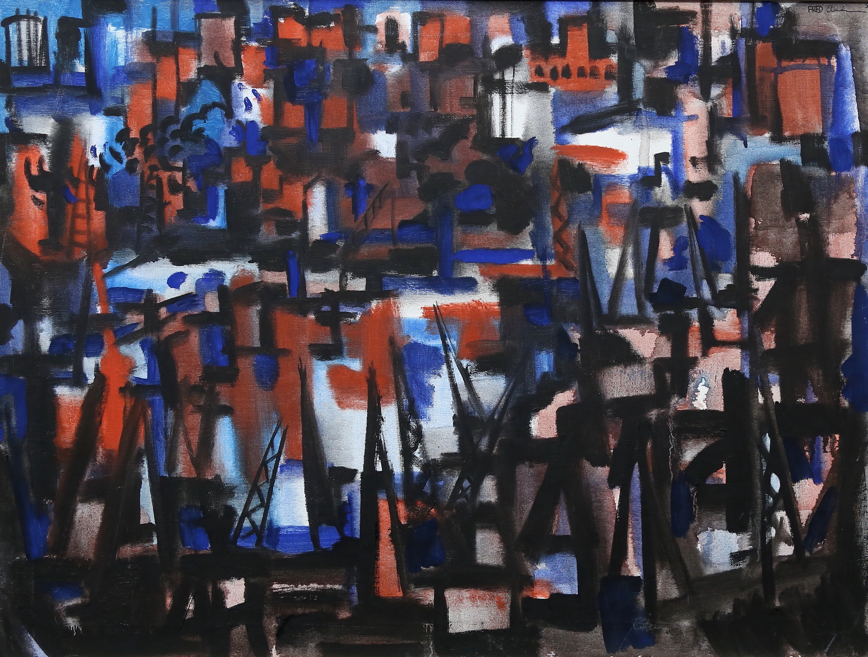 FRED ANDERSSON. olja på duk, ''Hamn'', signerad och daterad 58.