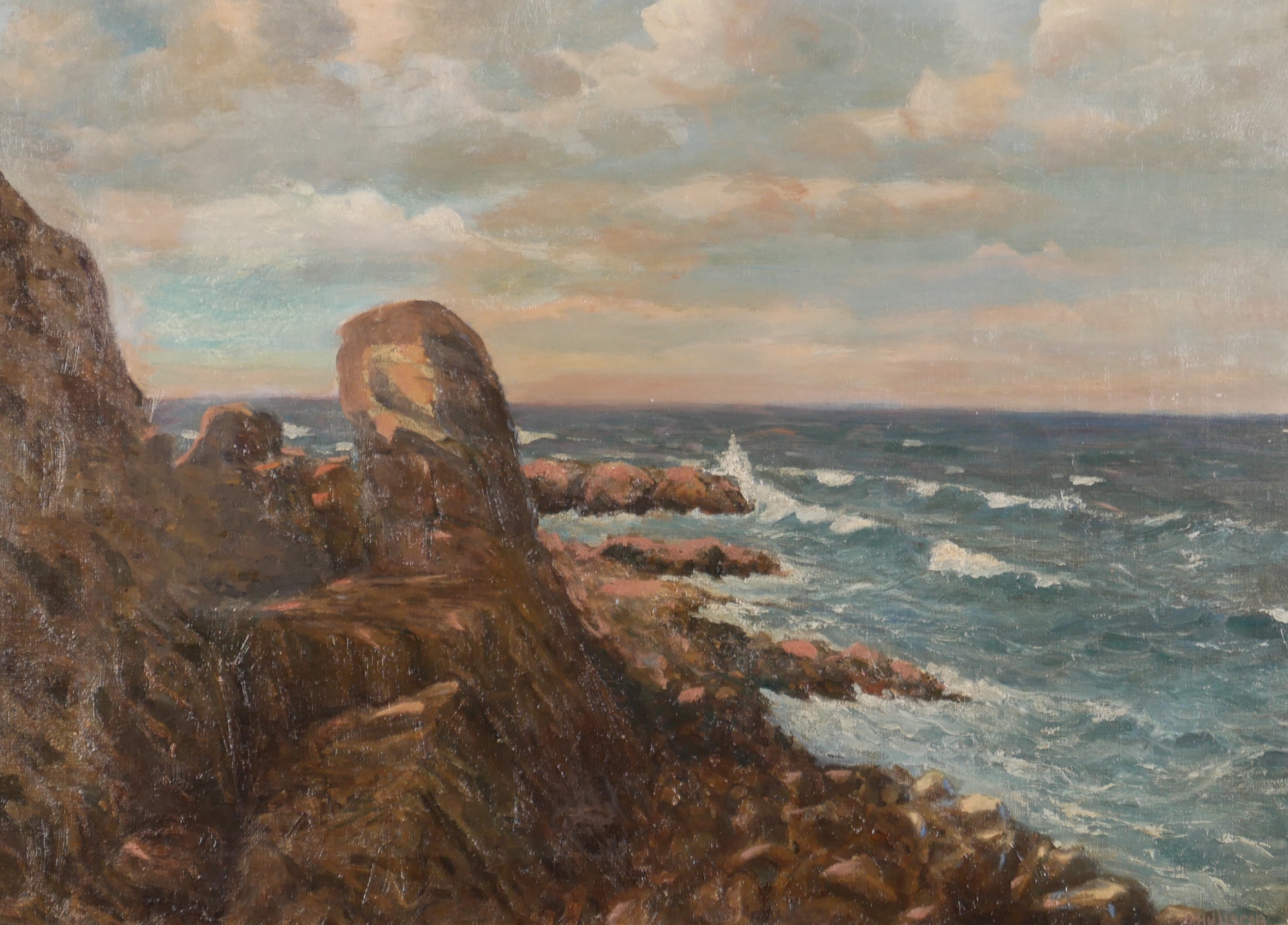 OSCAR HULLGREN. Kustlandskap, olja på duk, signerad O Hullgren.