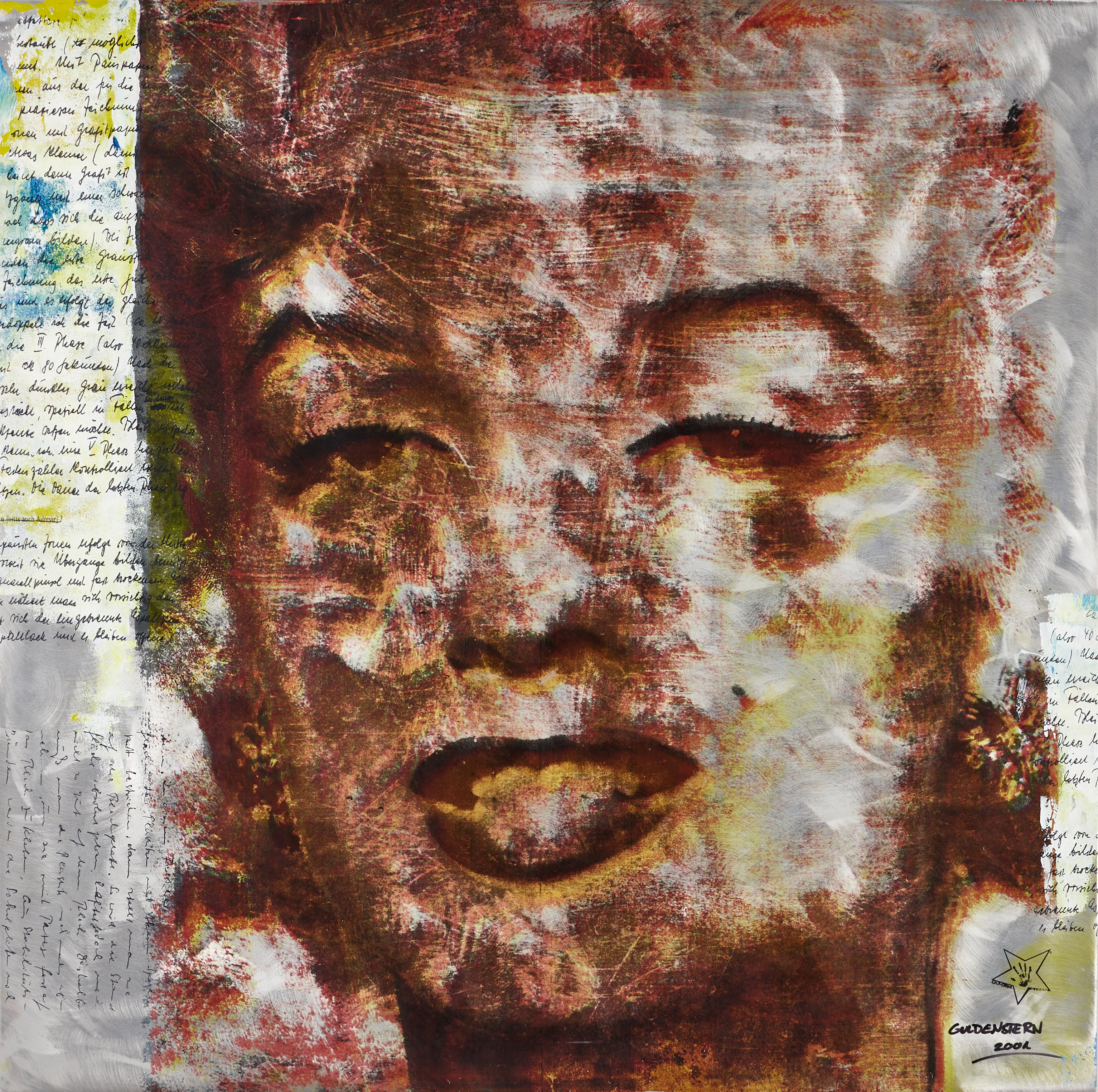 PETER WOLFRAMM / GULDENSTERN. (Polen 1968 )"Sorry Mr. President", signerad och daterad 2001 a tergo, mixed media på metall.