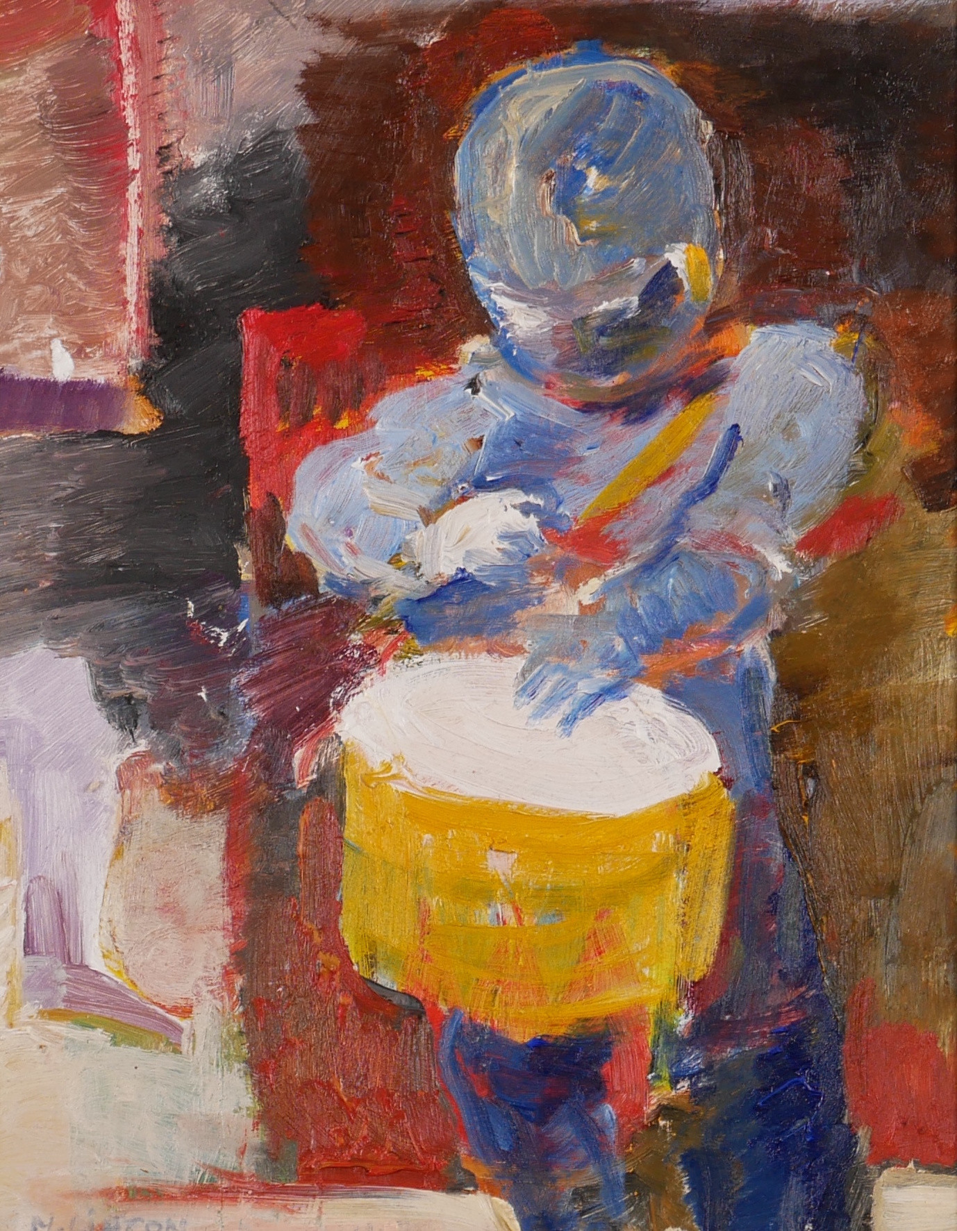 MARGARETA LINDEKRANTZ LINTON. Trumslagare, olja på papp, signerad M. Linton.