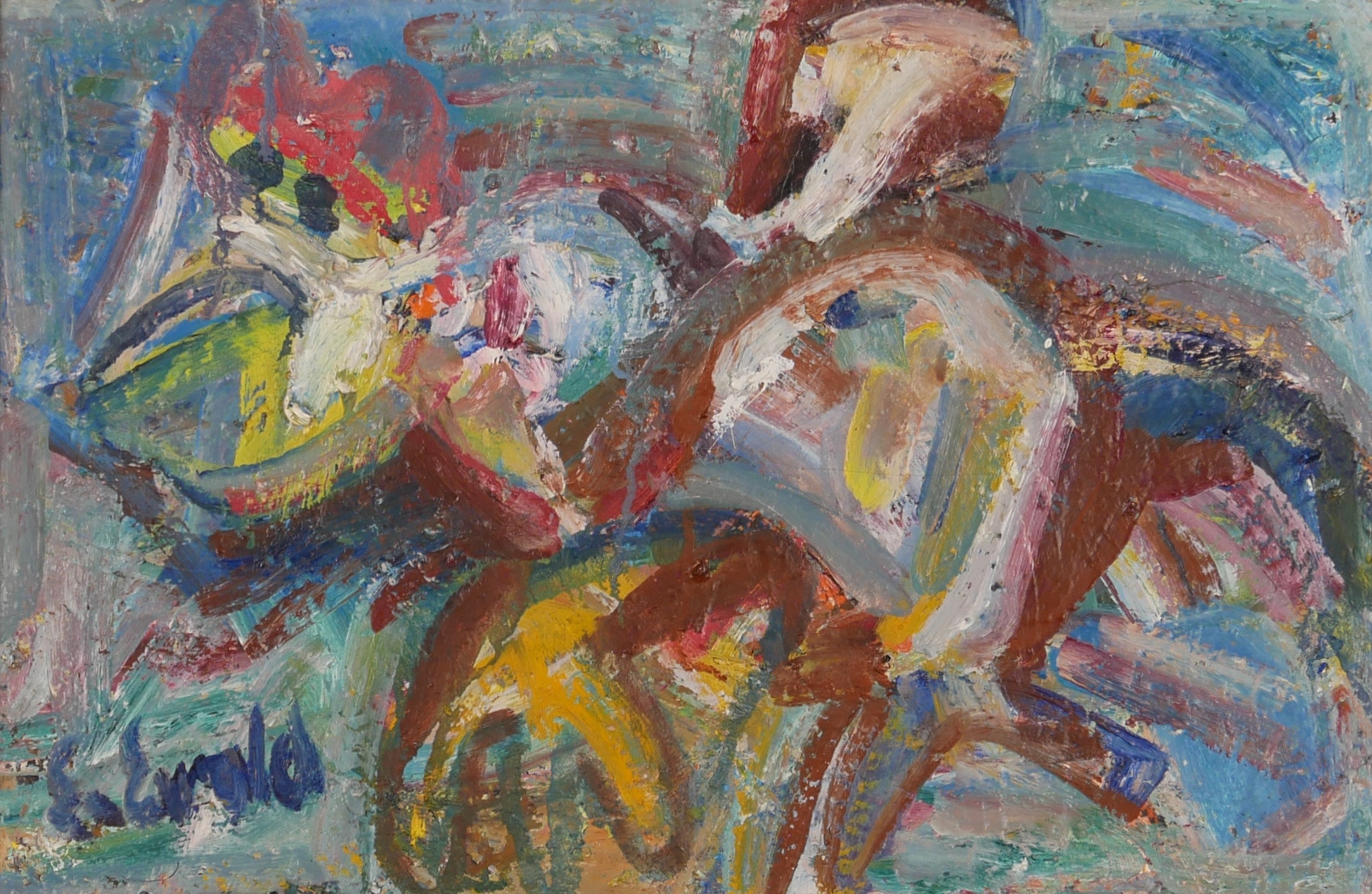 ERIK EWALD. Komposition, olja på platta, signerad Ewald.