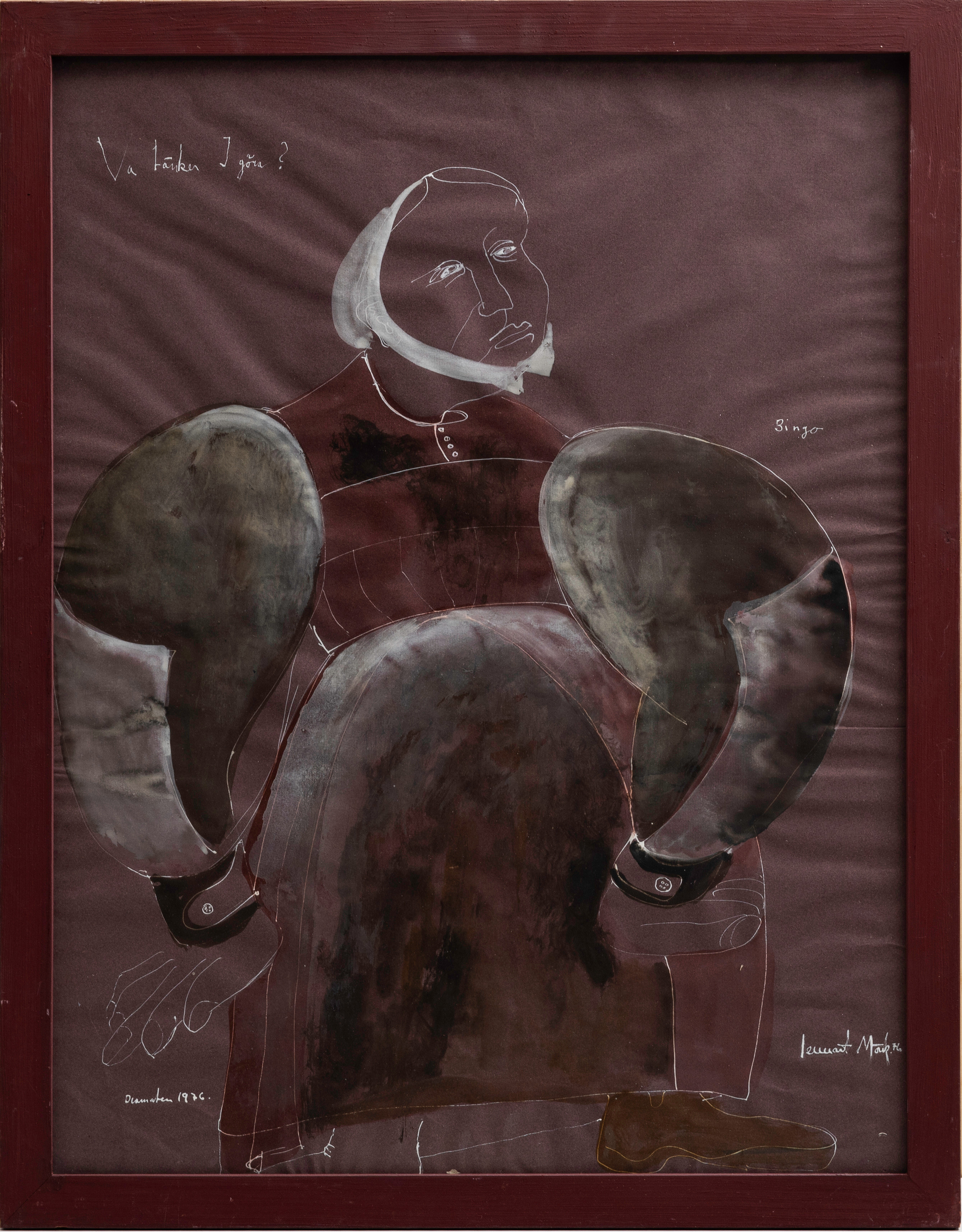 LENNART MÖRK (1937-2002). "Va fänken I göra", Dramaten, blandteknik, signerad och daterad,-76.