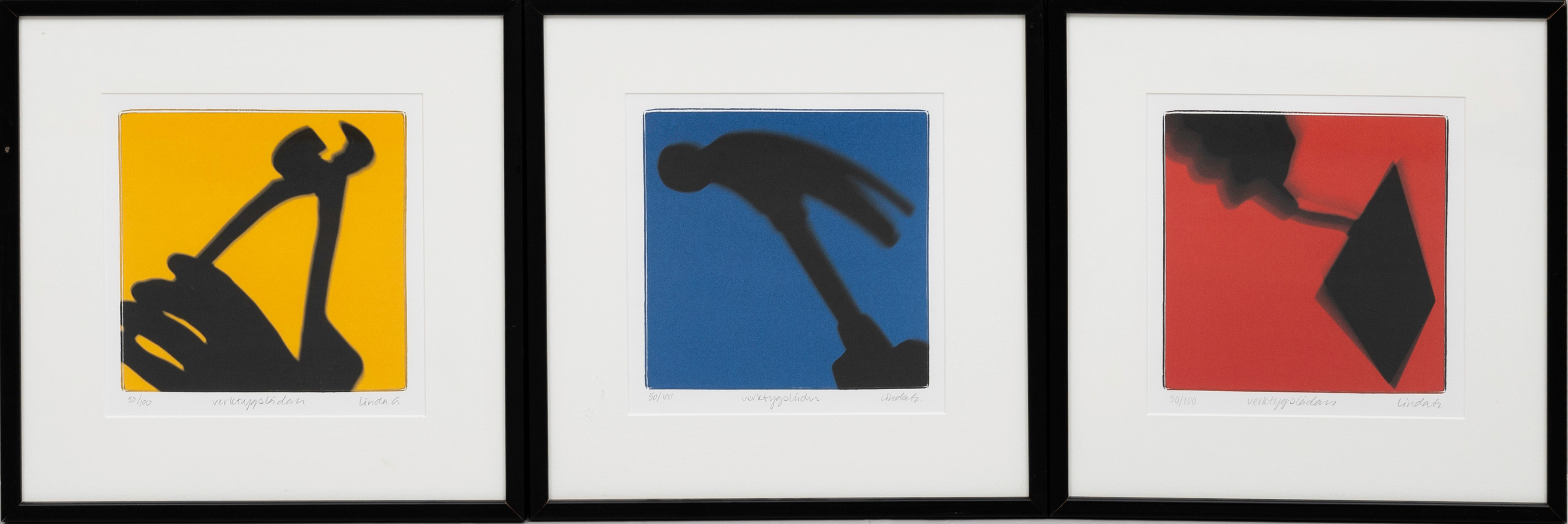 OIDENTIFIERAD KONSTNÄR. 3 st, "Verktygslådan" signerad Linda G. numrerade 50/100.