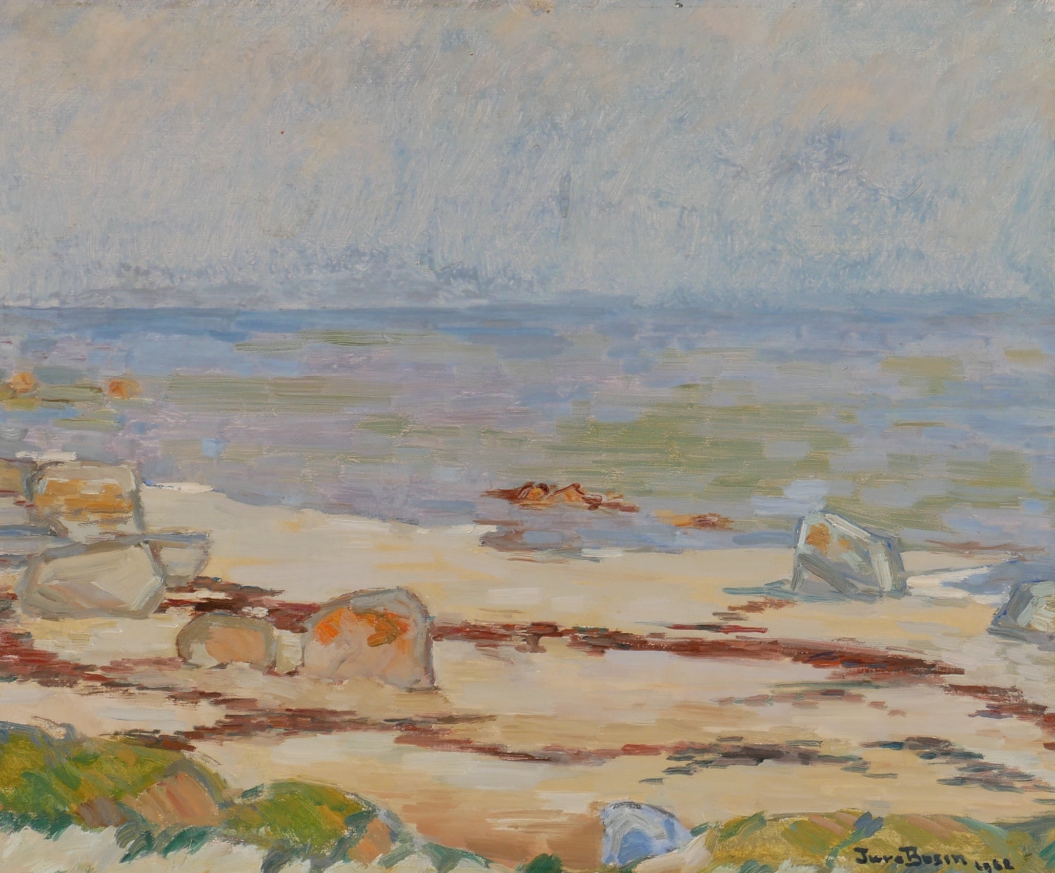 TURE BOSIN. "Kalkstensstrand Öland", olja på pannå, signerad Ture Bosin 1962.