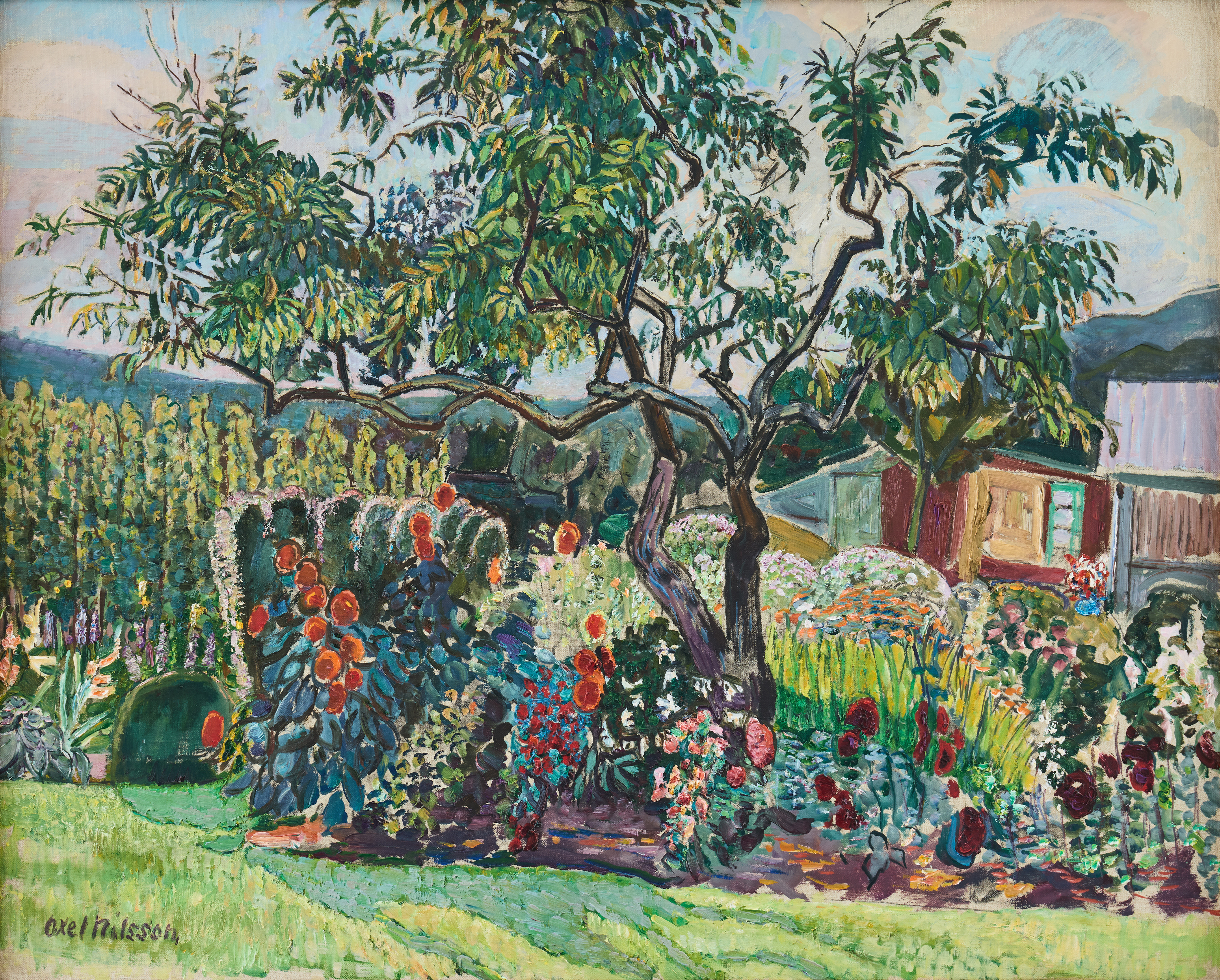 AXEL NILSSON. "Plommonträd i blomland".