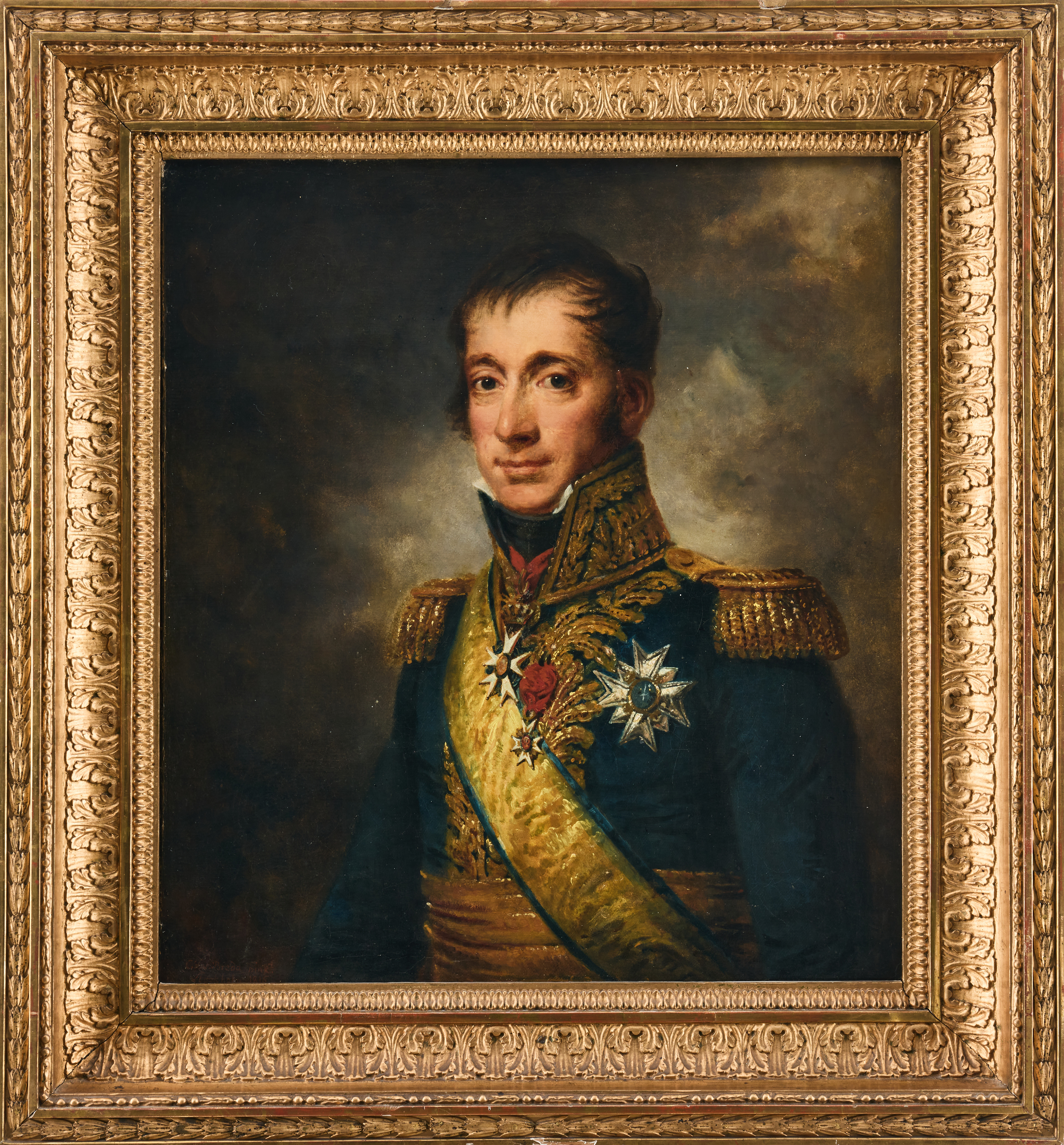 CARL FREDRIC VON BREDA (1759-1818). Porträtt föreställande greve Maréchal de camp Louis Ernest Joseph de Sparre (1738-1818) i fransk generalsuniform med svärdsordens storkors och band samt franska hederslegionen.