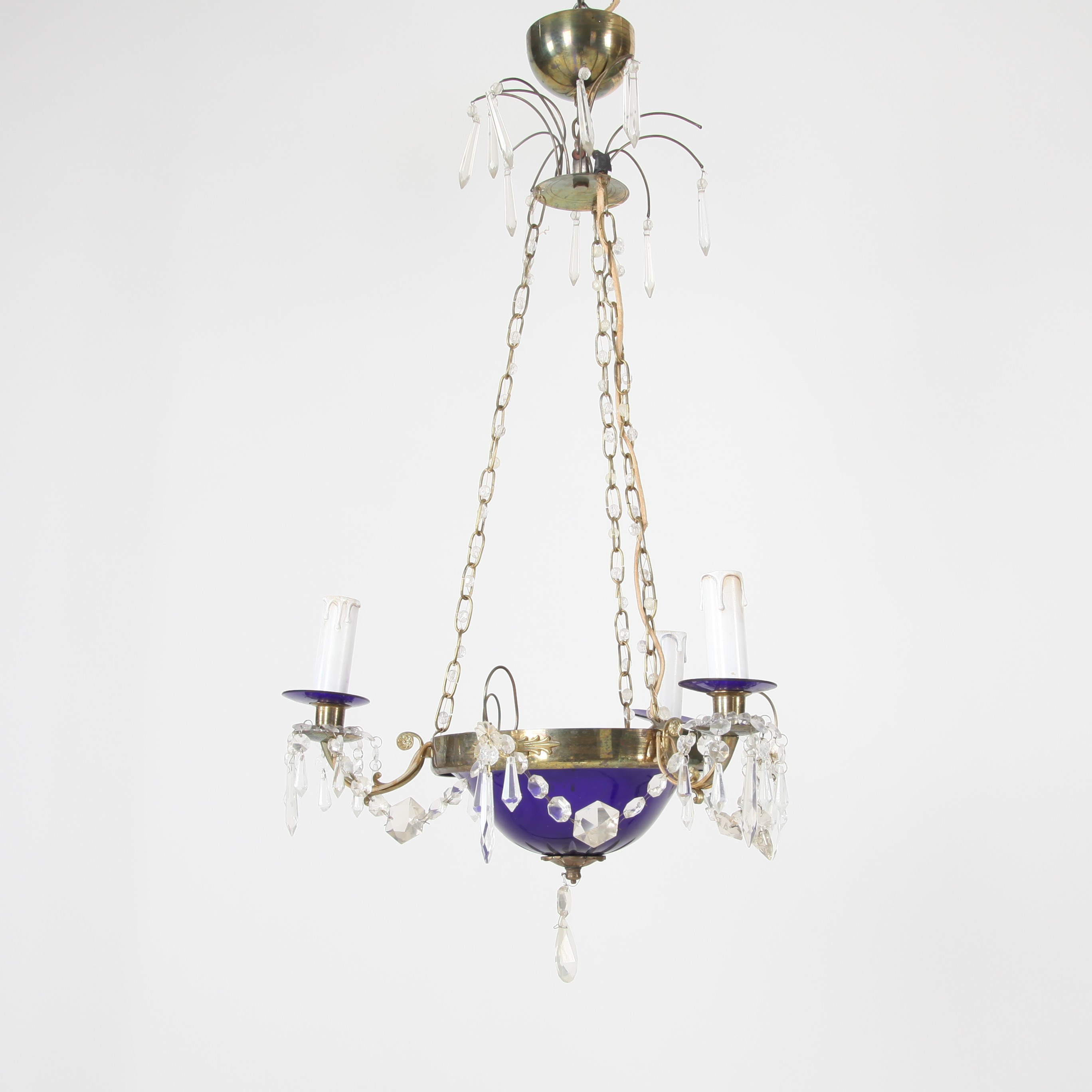 LJUSKRONA, blått glas, Sverige 1900-talets mitt.