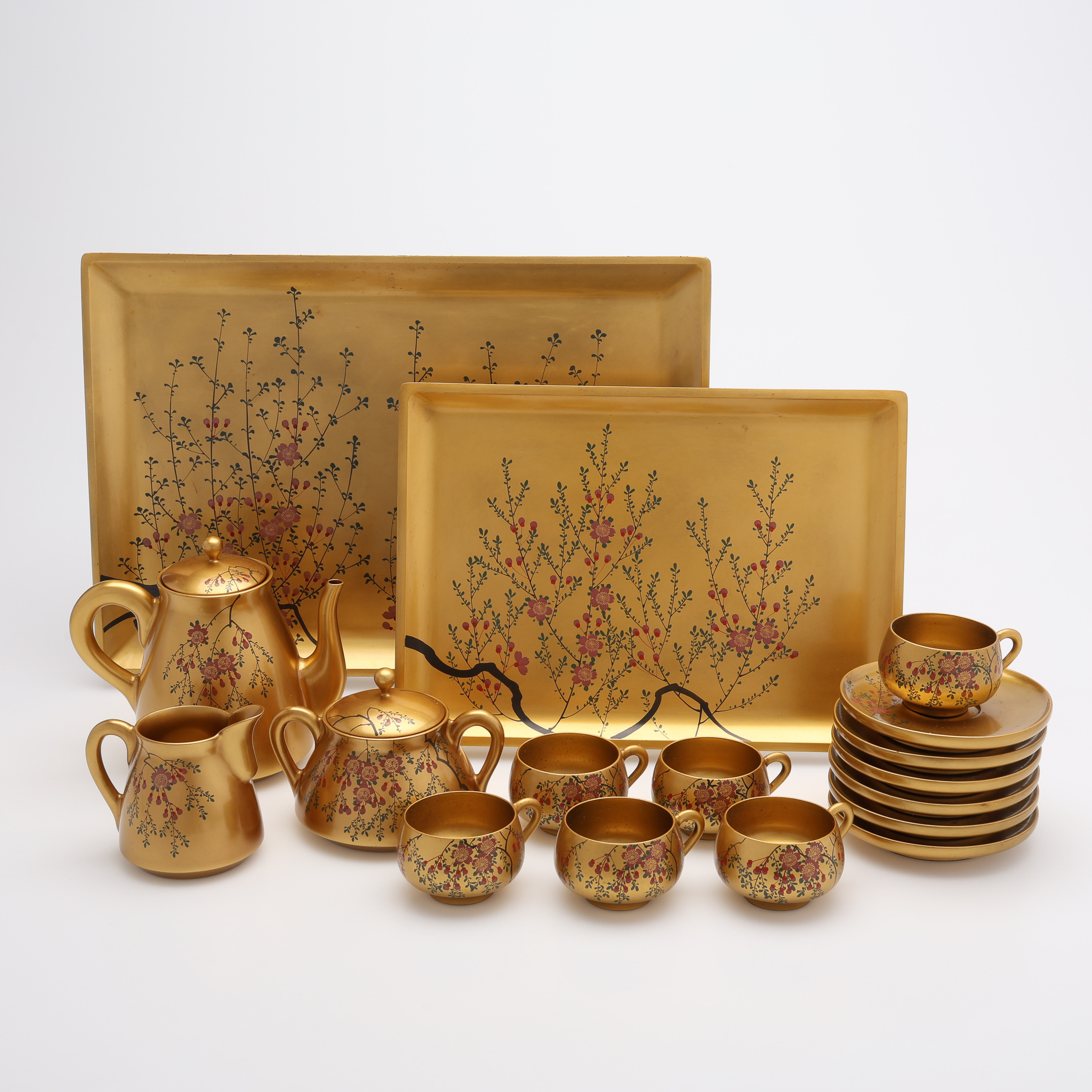 TESERVIS, 11 DELAR, LACKAT TRÄ, JAPAN, 1900-TAL.