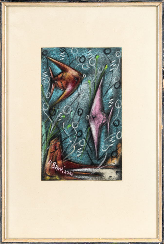 HENRYK BARCZINSKI (1896-1941). Pastell på papper, marint motiv med fiskar, signerad.