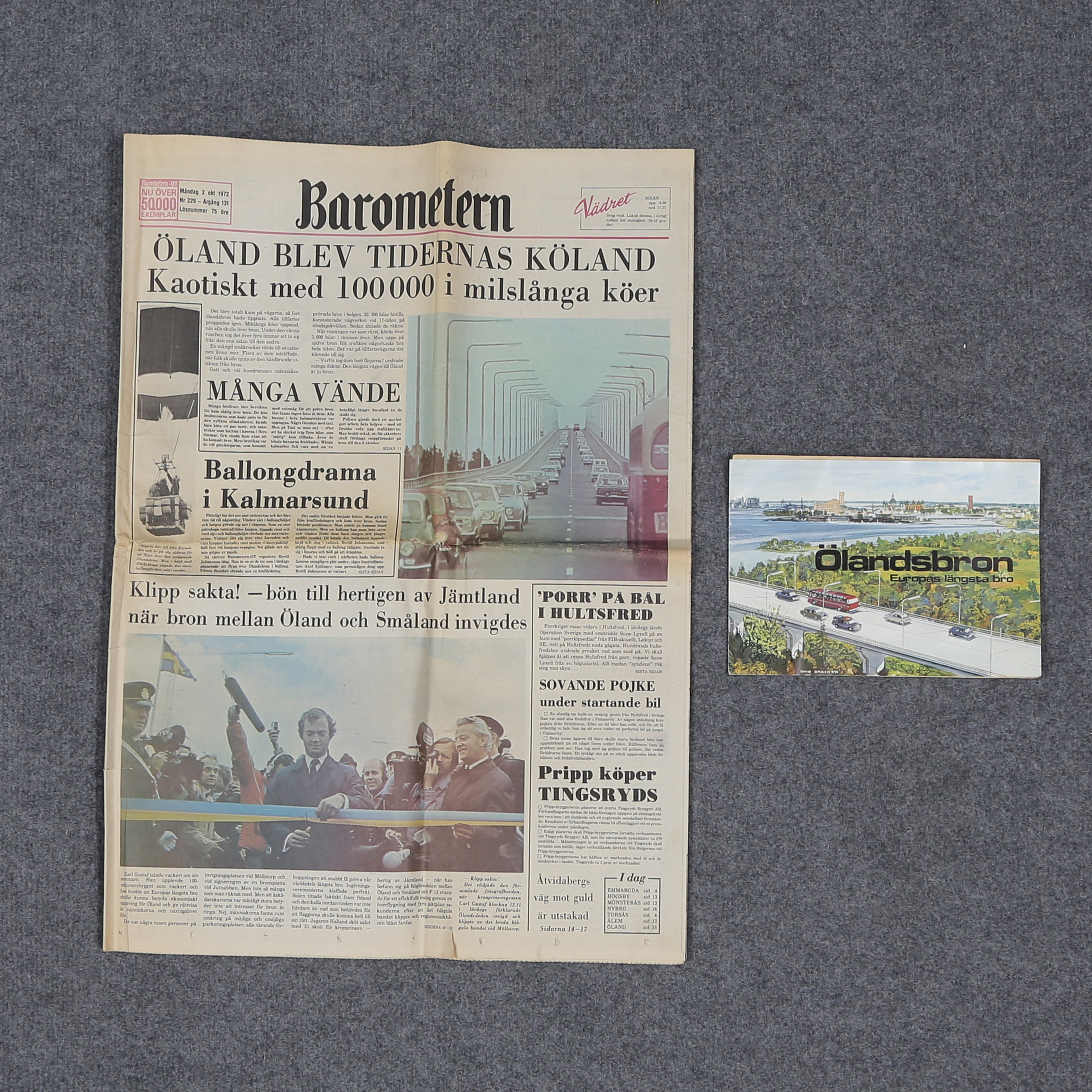 BROINVIGNING AV ÖLANDSBRON 1972 SAMT BROSCHYR, TIDNINGEN BAROMETERN KALMAR.