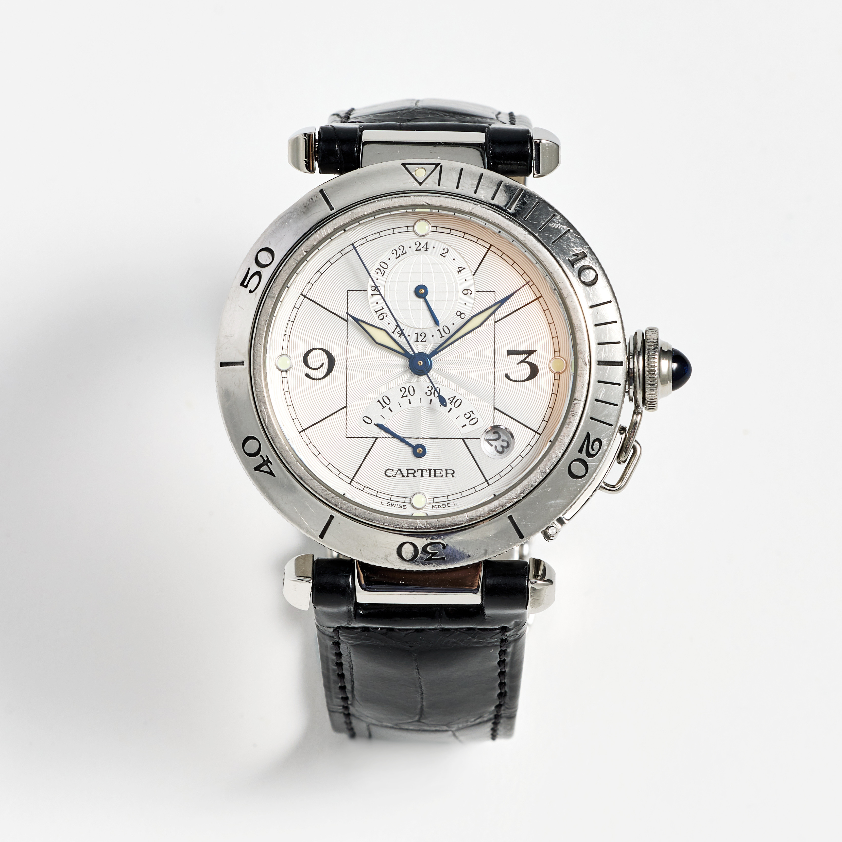 CARTIER, Pasha, armbandsur, 38 mm, stål, certifikat, januari 2001.