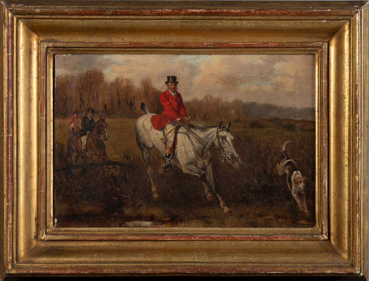 OKÄND KONSTNÄR. Hubertusjakt, troligen England, olja på duk, 1800-tal.