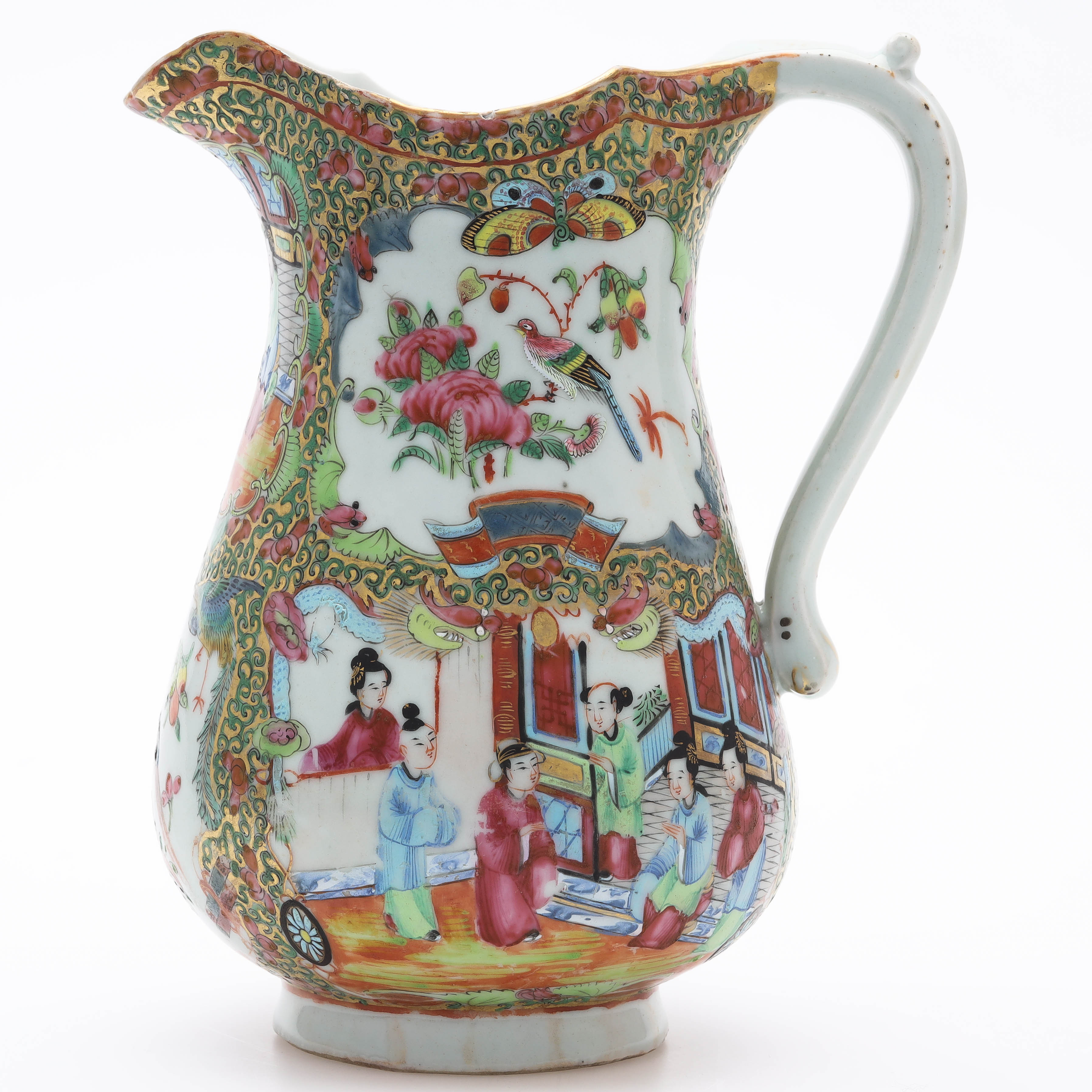 KANNA, porslin, dekor av figurscener, fåglar och växtlighet, Kanton, 18/1900-tal, Kina.