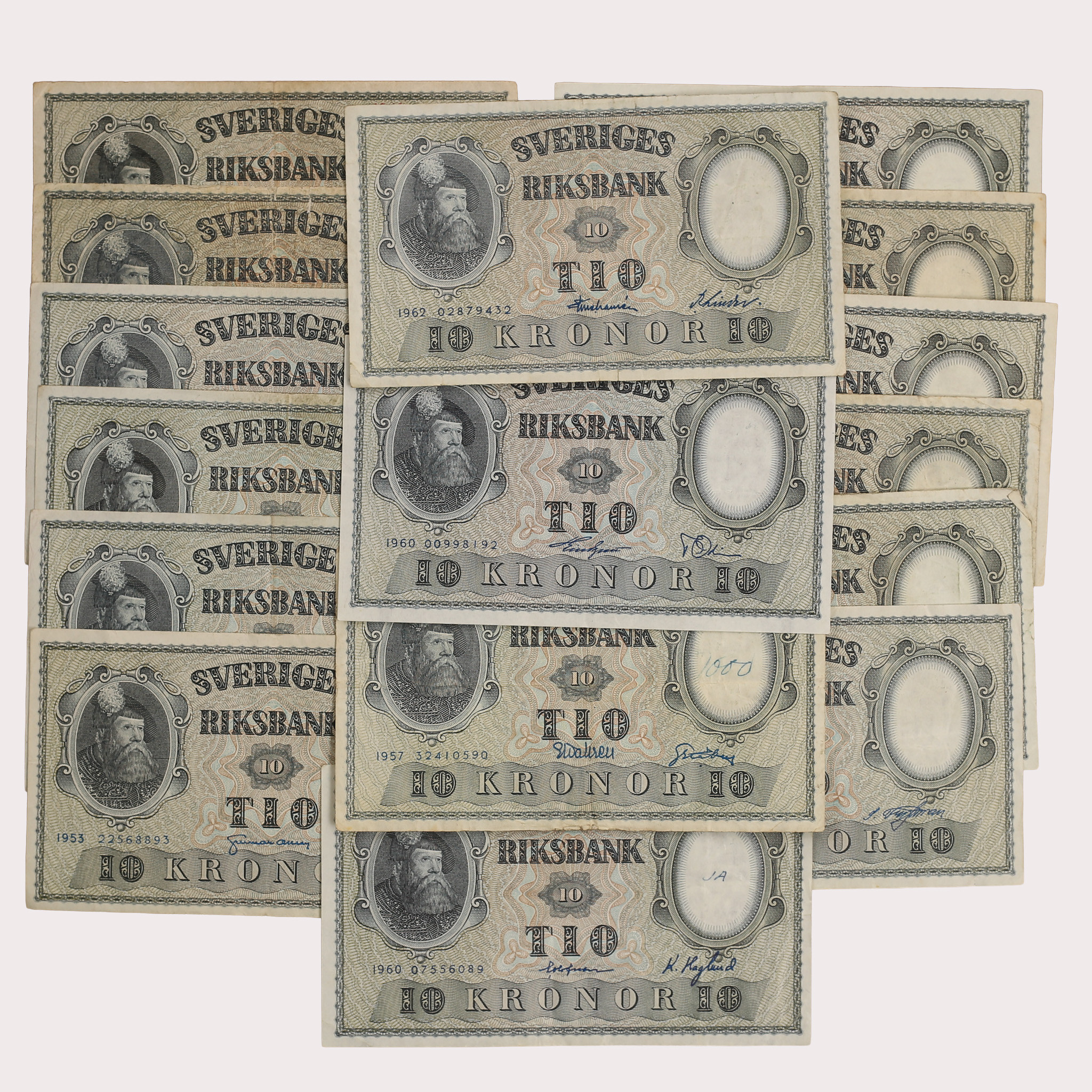 SEDLAR, 10 kronor, 16 stycken, 1942-1962, Sverige.