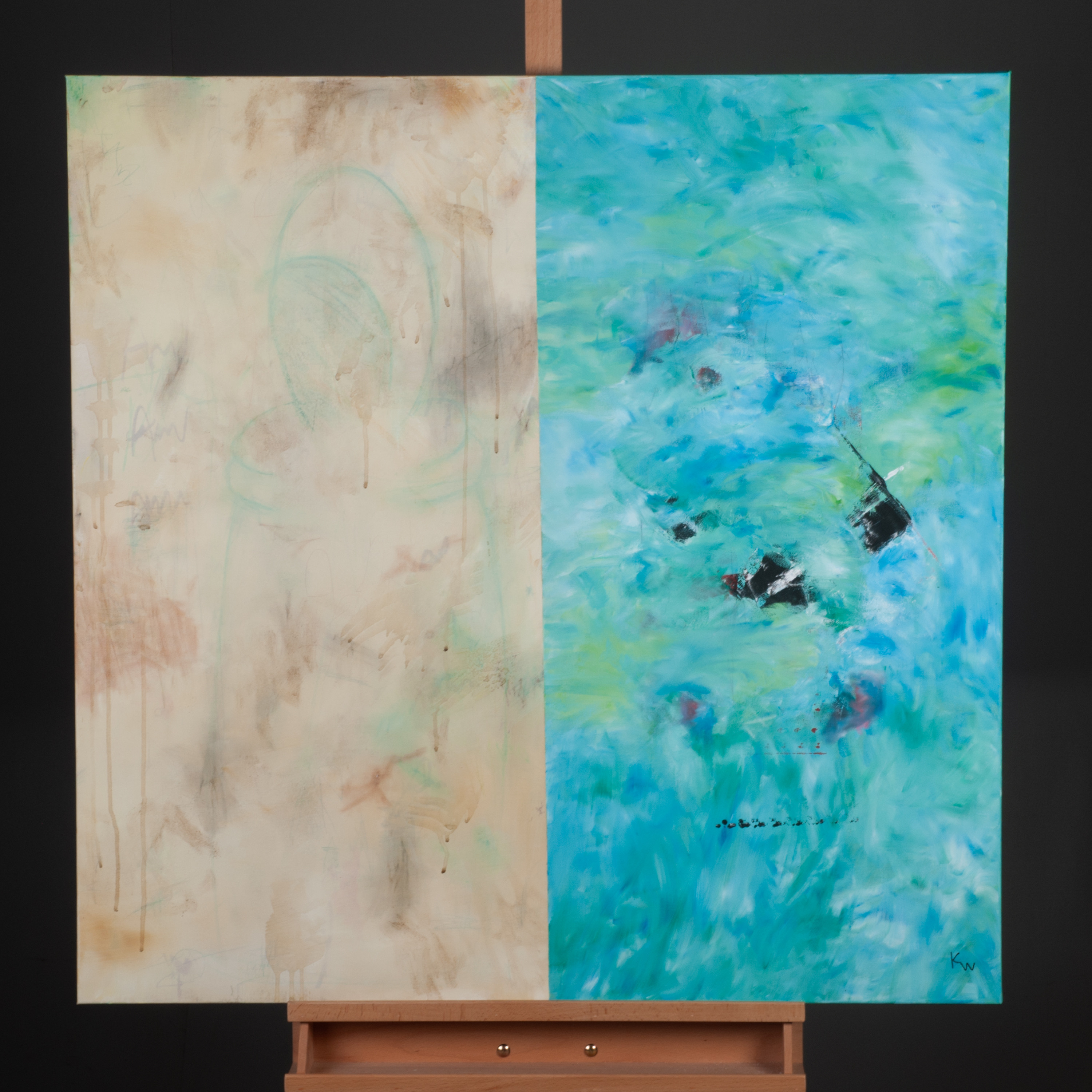 KELVIN WILLIAM. ORIGINAL, "Raincoat" 100 x 100 cm, Blandteknik på duk, signerad.