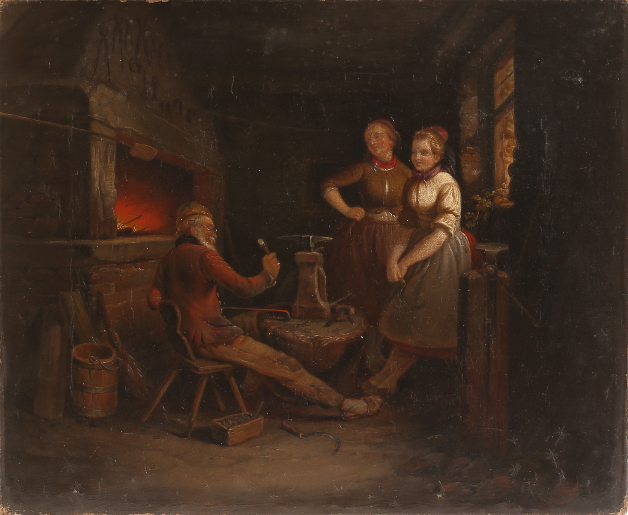 OKÄND KONSTNÄR, olja på duk, interiör, 1800-tal.
