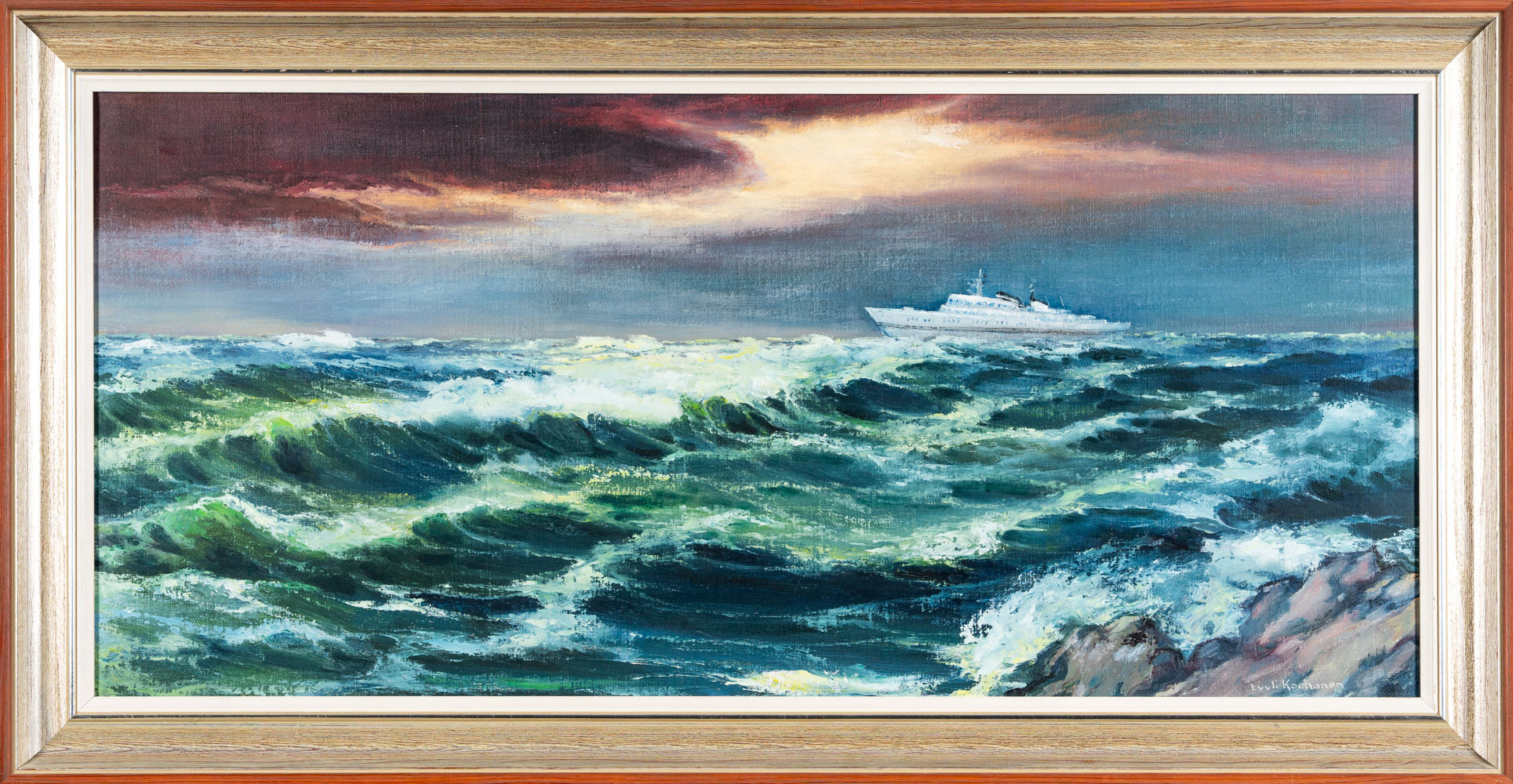 LYYLI KORHONEN. Olja på duk, Båt på havscen, Signerad.