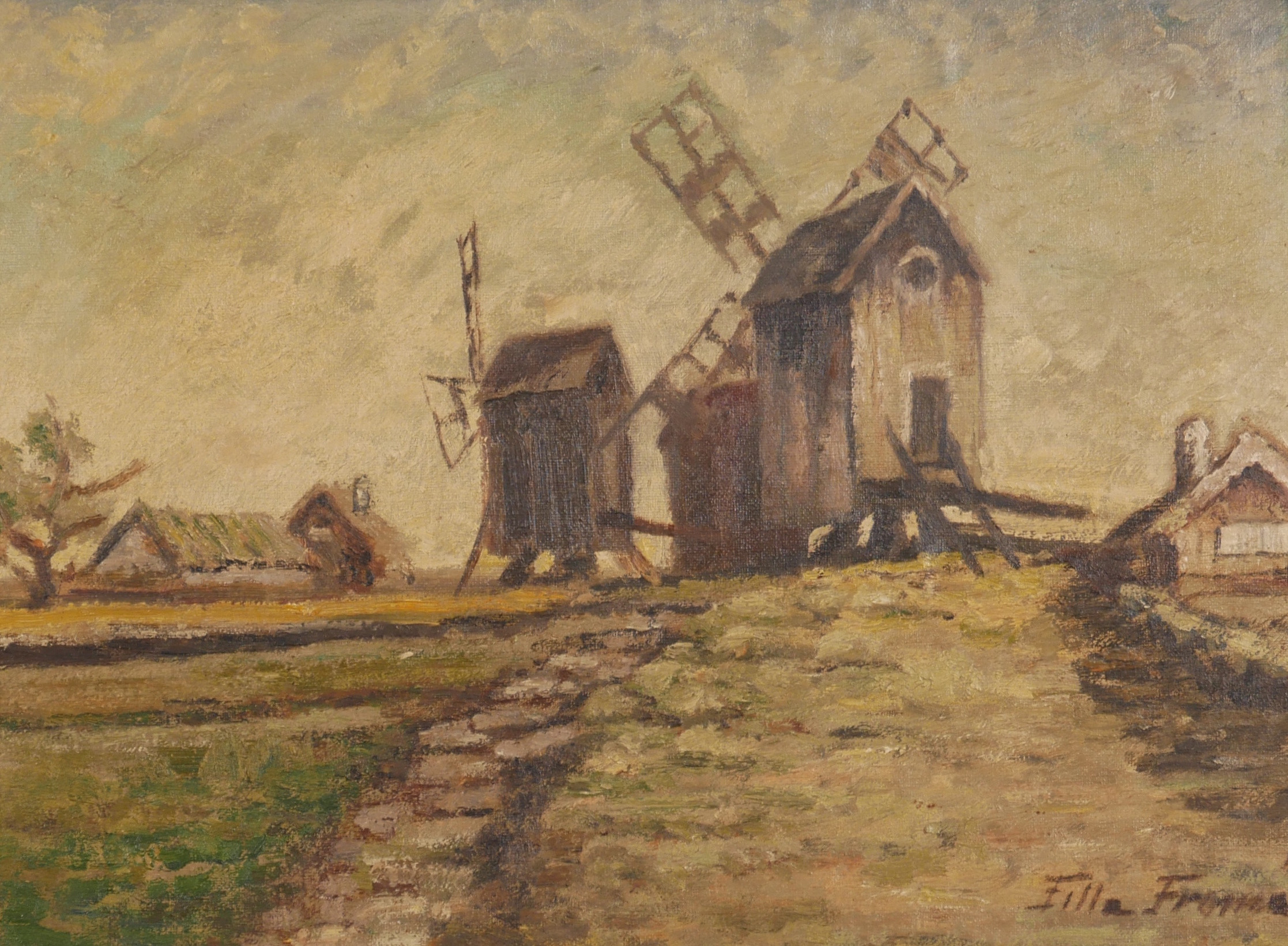 WALDEMAR (FILLE) FROMÉN. Ölandskvarnar, olja på pannå, signerad Fille Fromén.