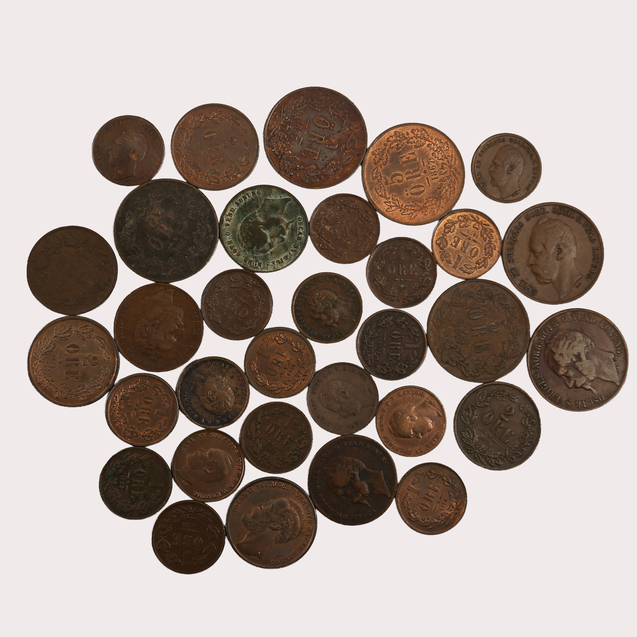 MYNT, koppar, 32 stycken, Sverige, 1800-talets andra hälft.