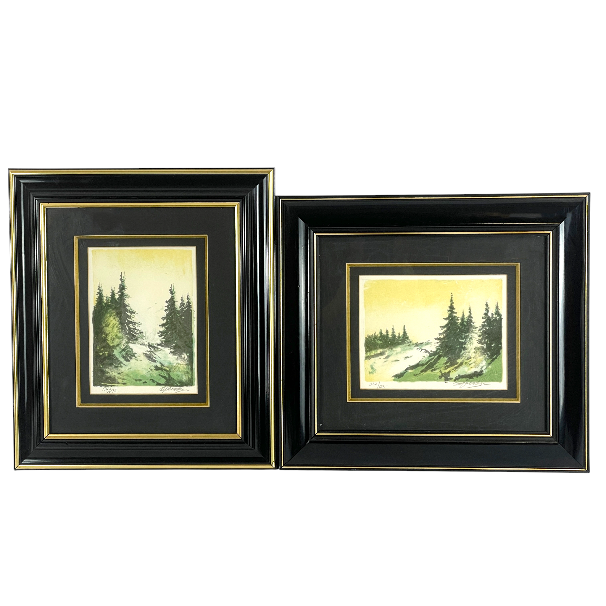 ODD JACOBSEN. Färglitografier, 2 st, skogsmotiv, numrerade & signerade.