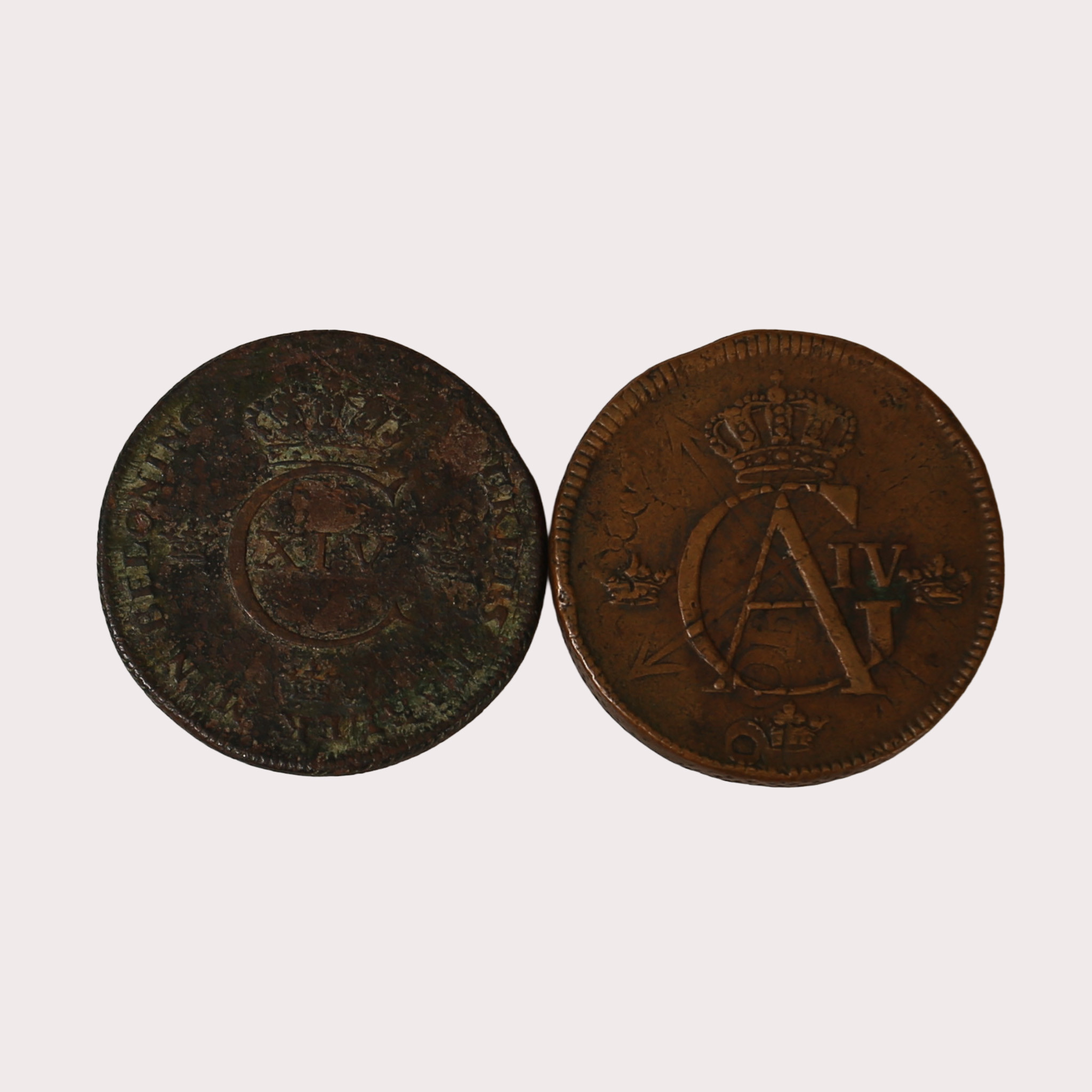 MYNT, koppar, 1 skilling, 2 stycken, Sverige, 1800-tal.