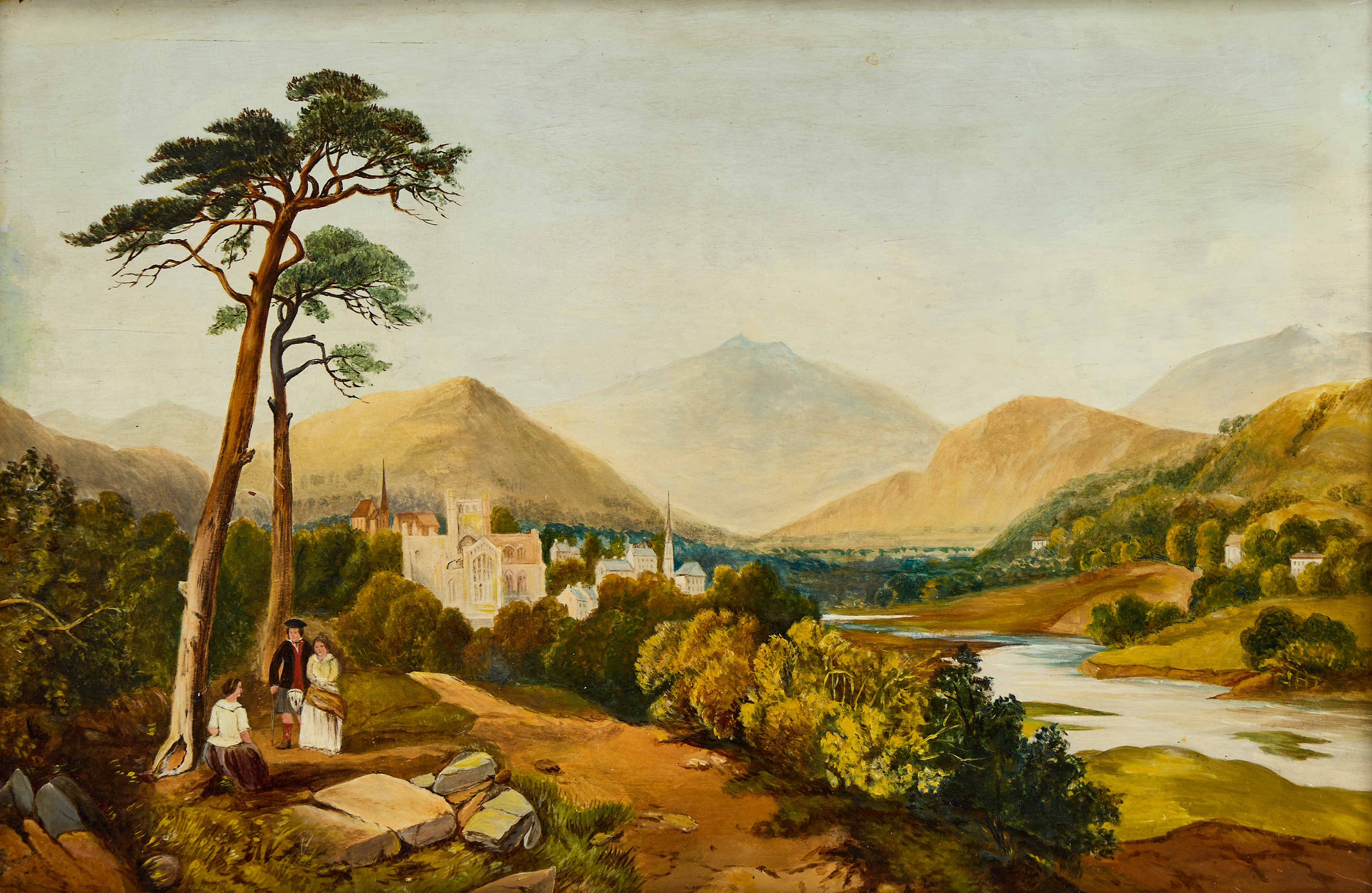 OIDENTIFIERADE KONSTNÄR (1800-tal) Italienskt landskap, monogramsignerad och daterad 1859, olja på pannå.