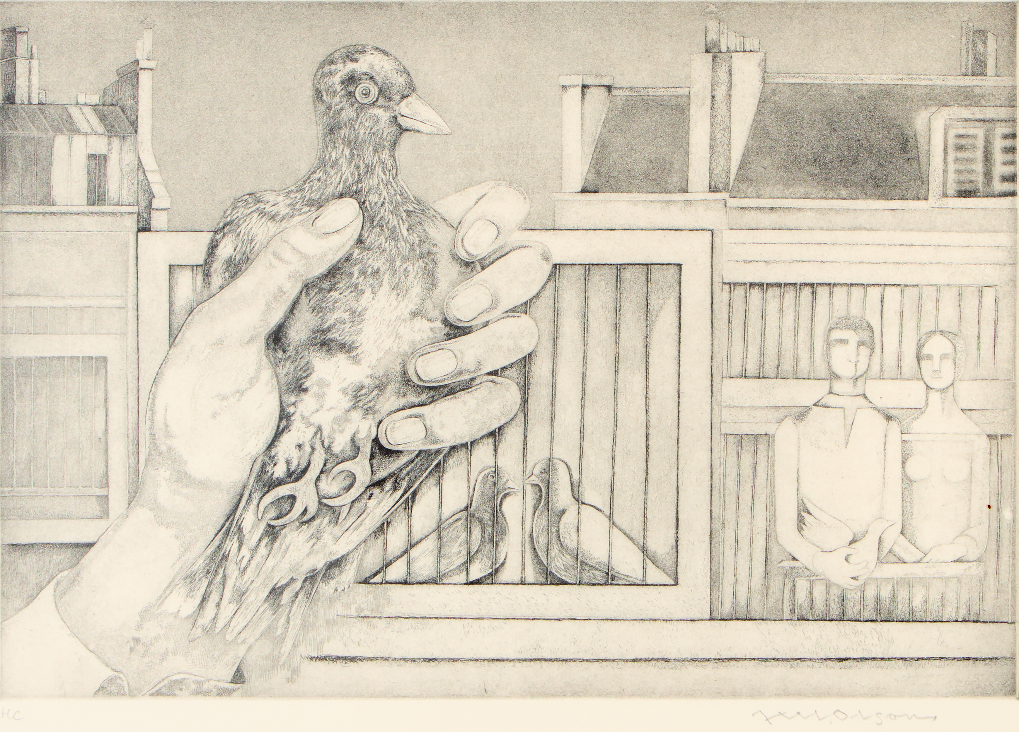 AXEL OLSON. Komposition med duvor.