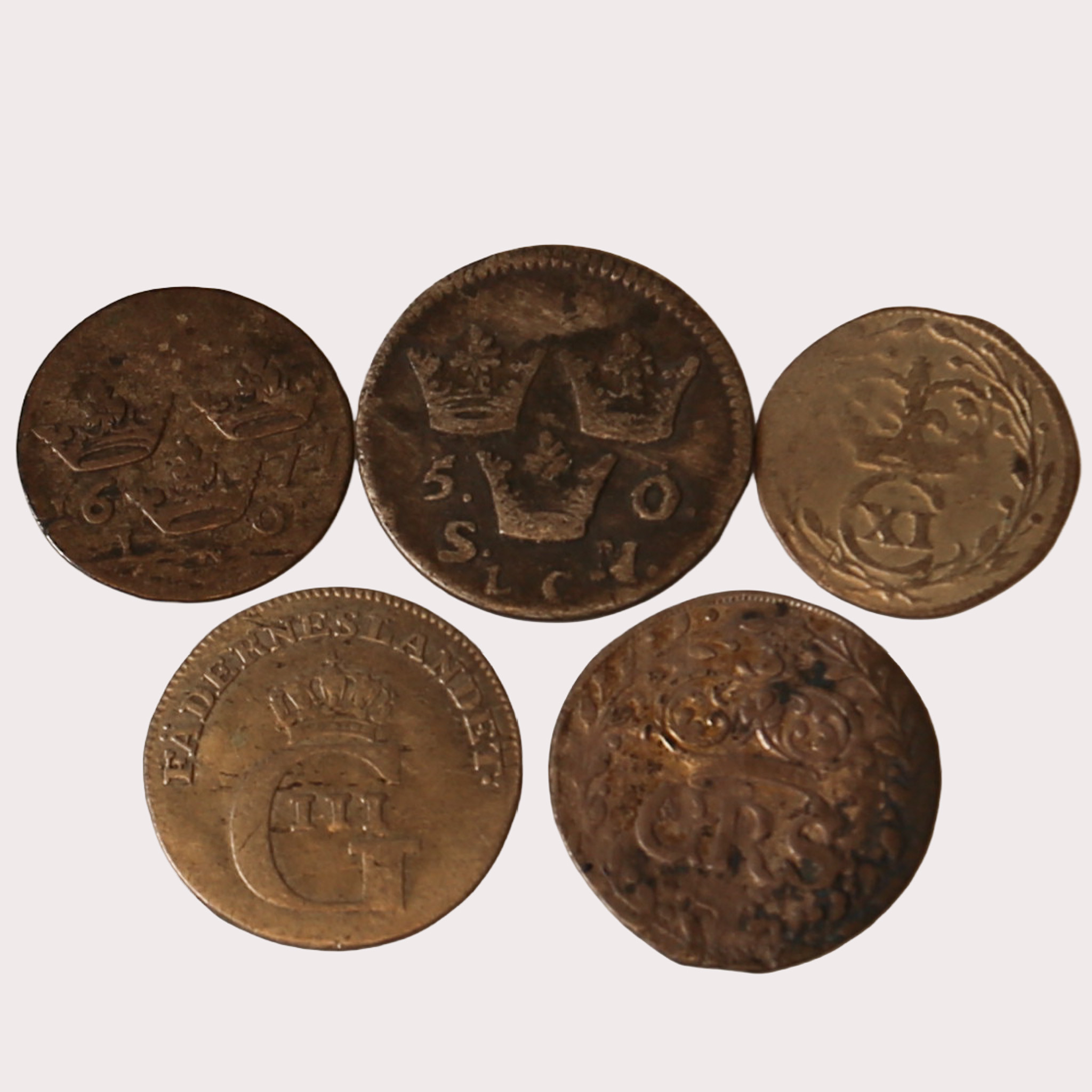 MYNT, silver, 5 stycken, Sverige, 1600-1700-tal.