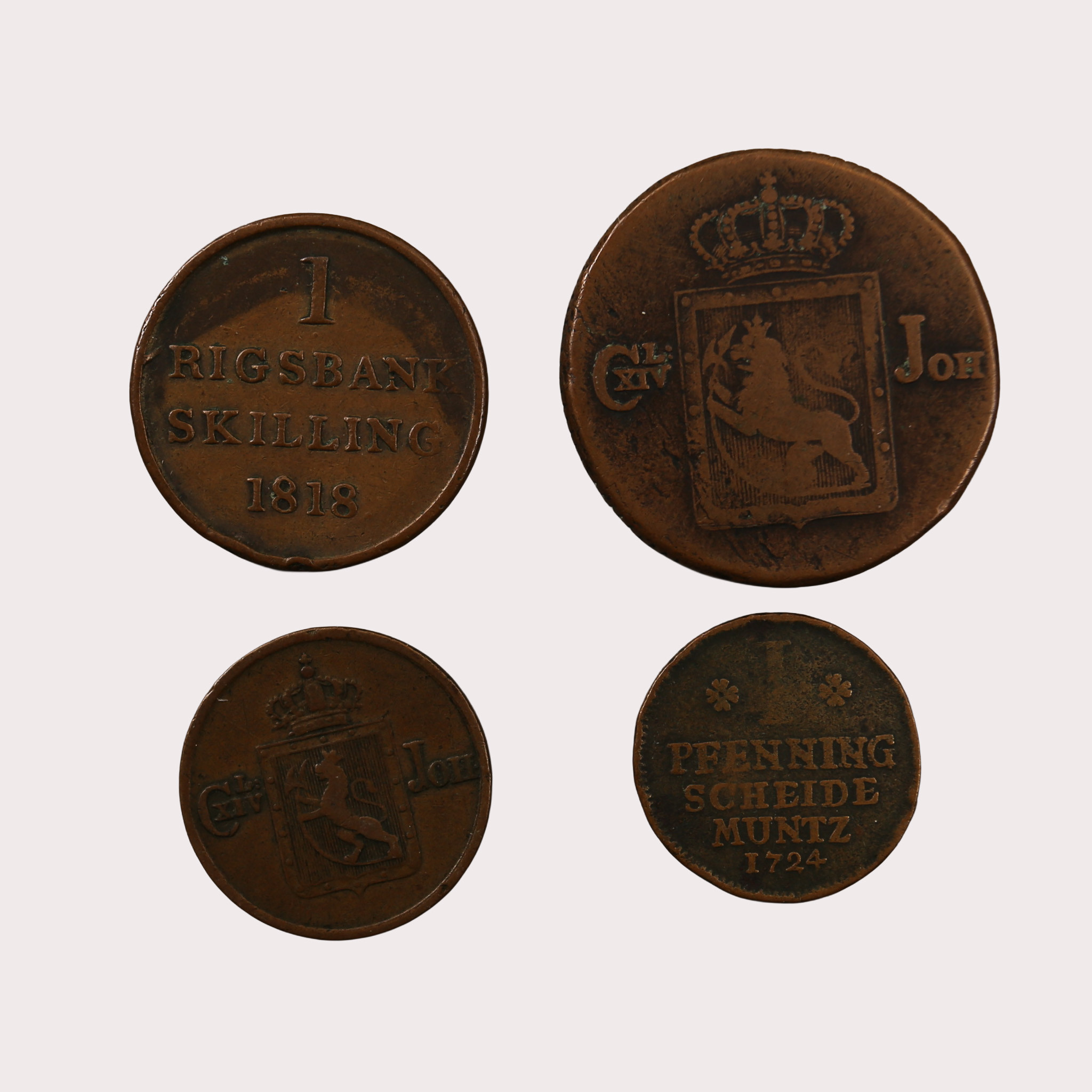 MYNT, koppar, 4 stycken, olika länder, 1700-1800-tal.