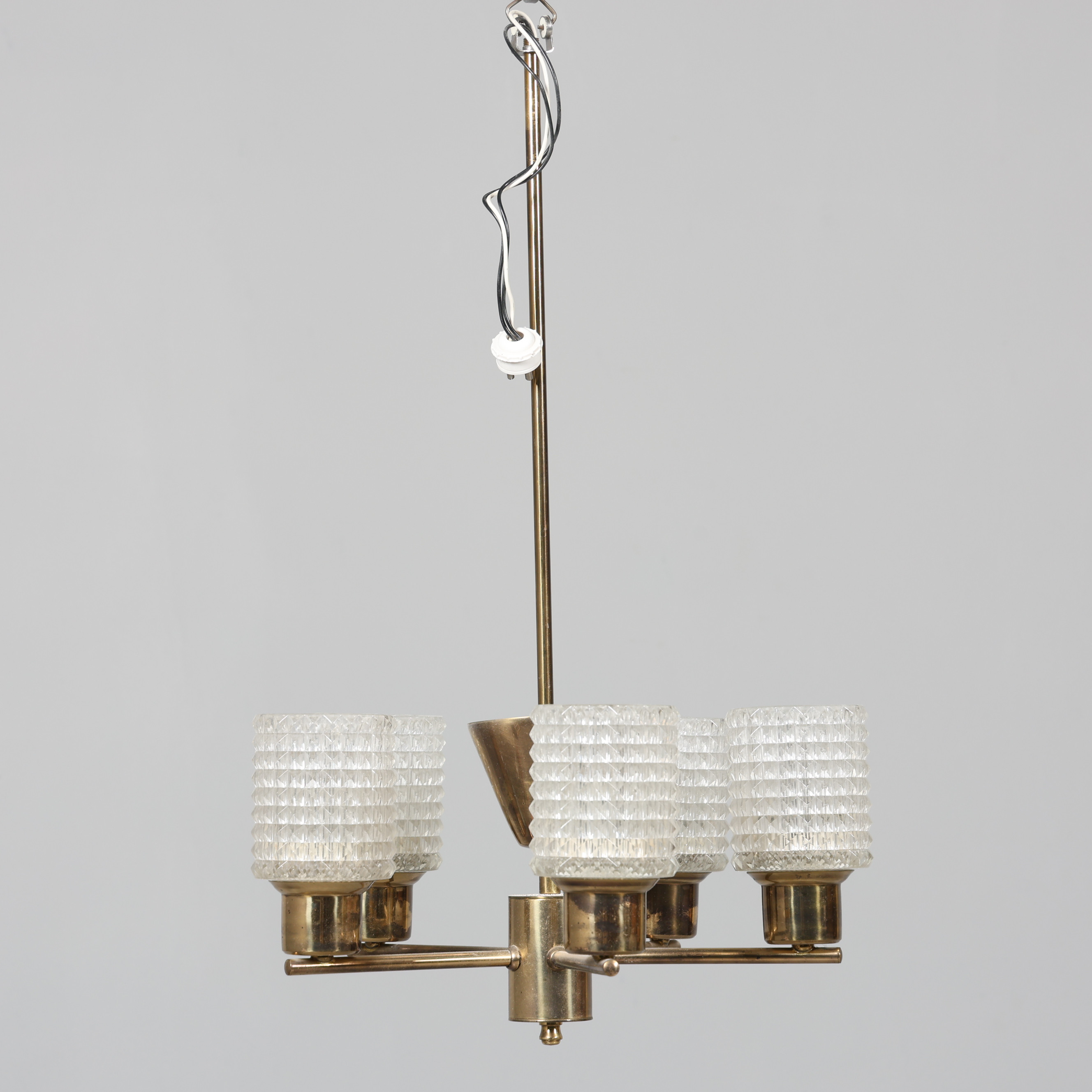 TAKLAMPA, 5-armad, metall samt glas.