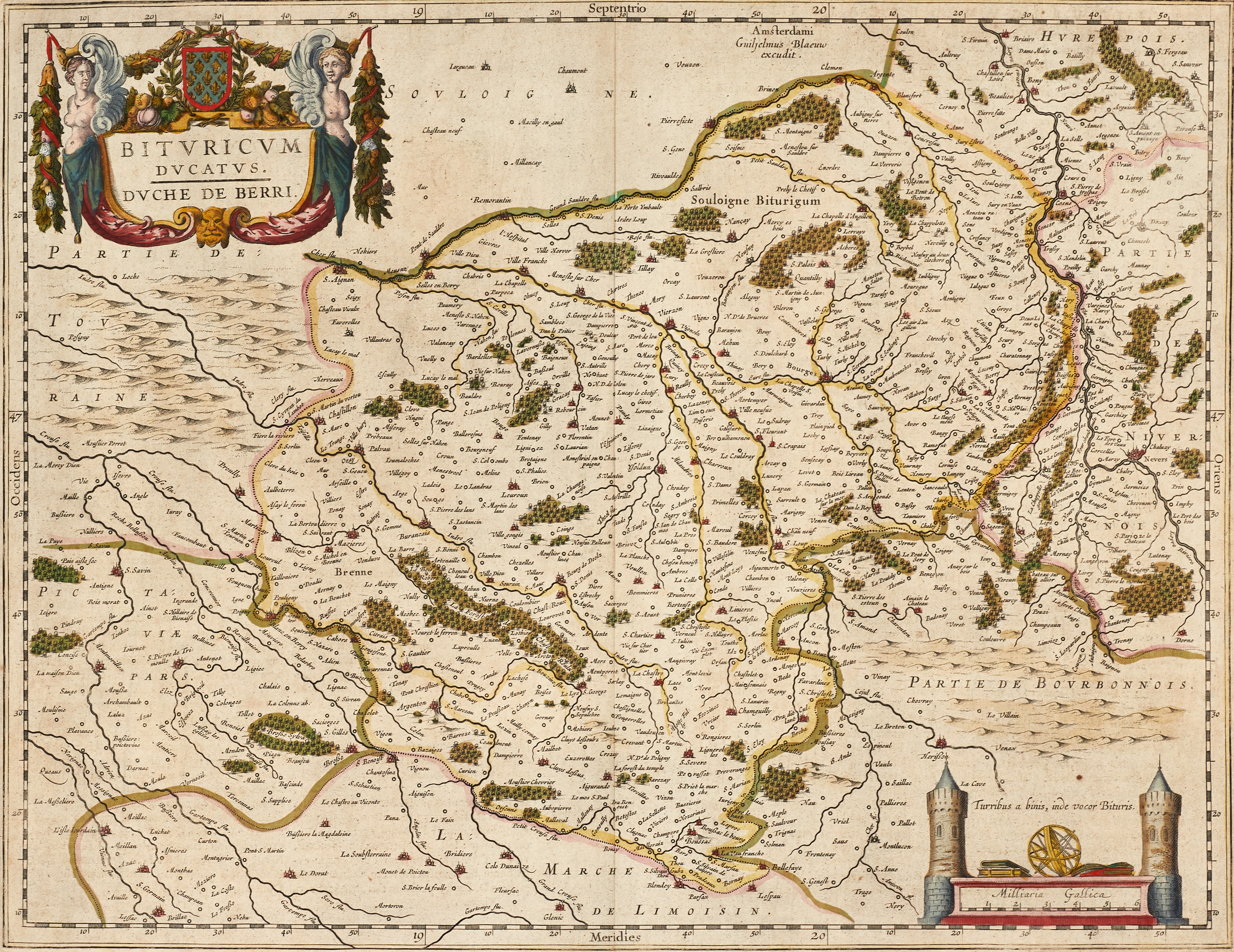 BLAEU, Bituricum Ducatis. Duche de Berri, ca 1640.