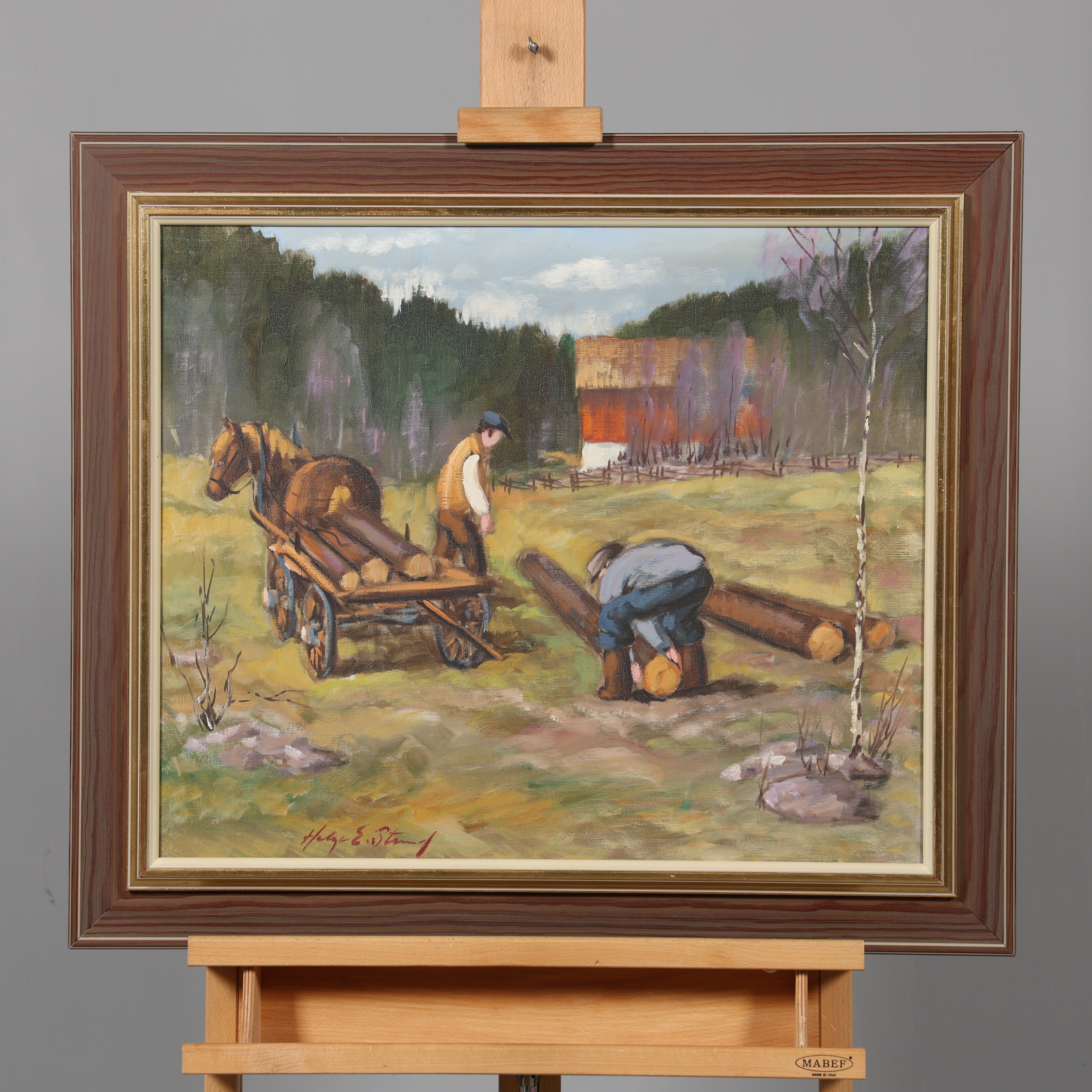 HELGE STRAND. OLJA PÅ DUK, "Dagsverke", signerad.