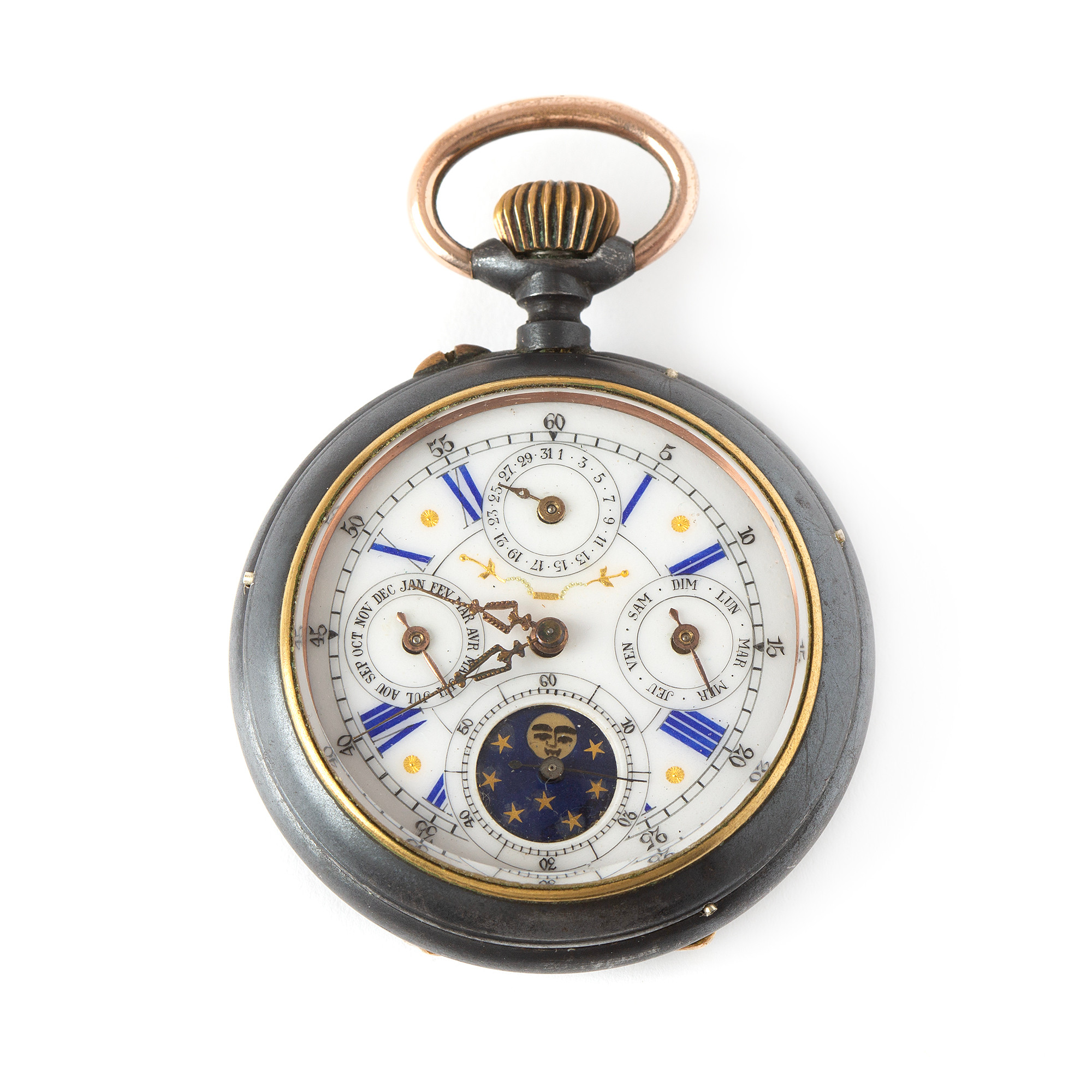 FICKUR, 52 mm, mässing och blånerat stål, 1900-talets första kvartal.