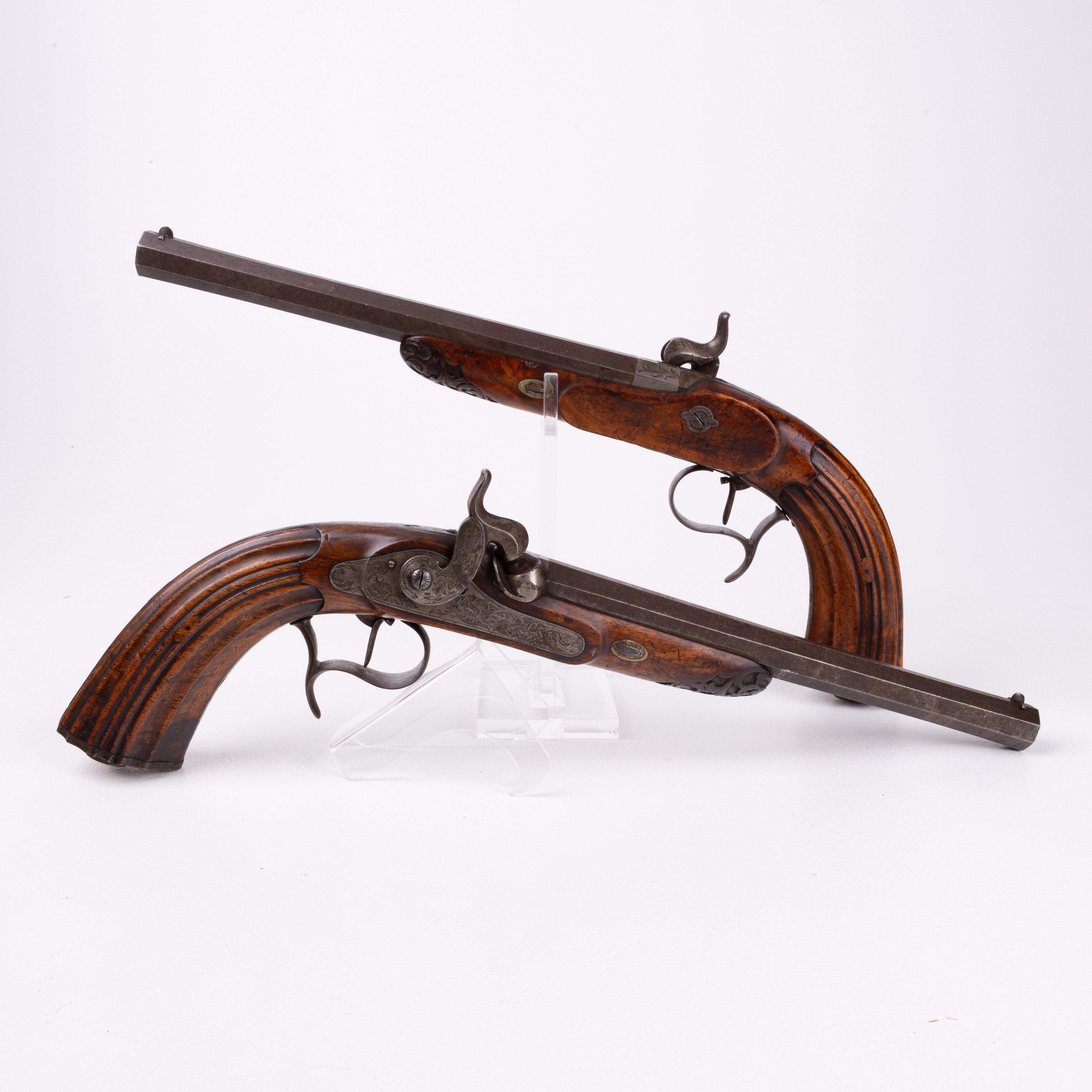 PISTOLPAR, räfflade, Belgien, 1800-tal.