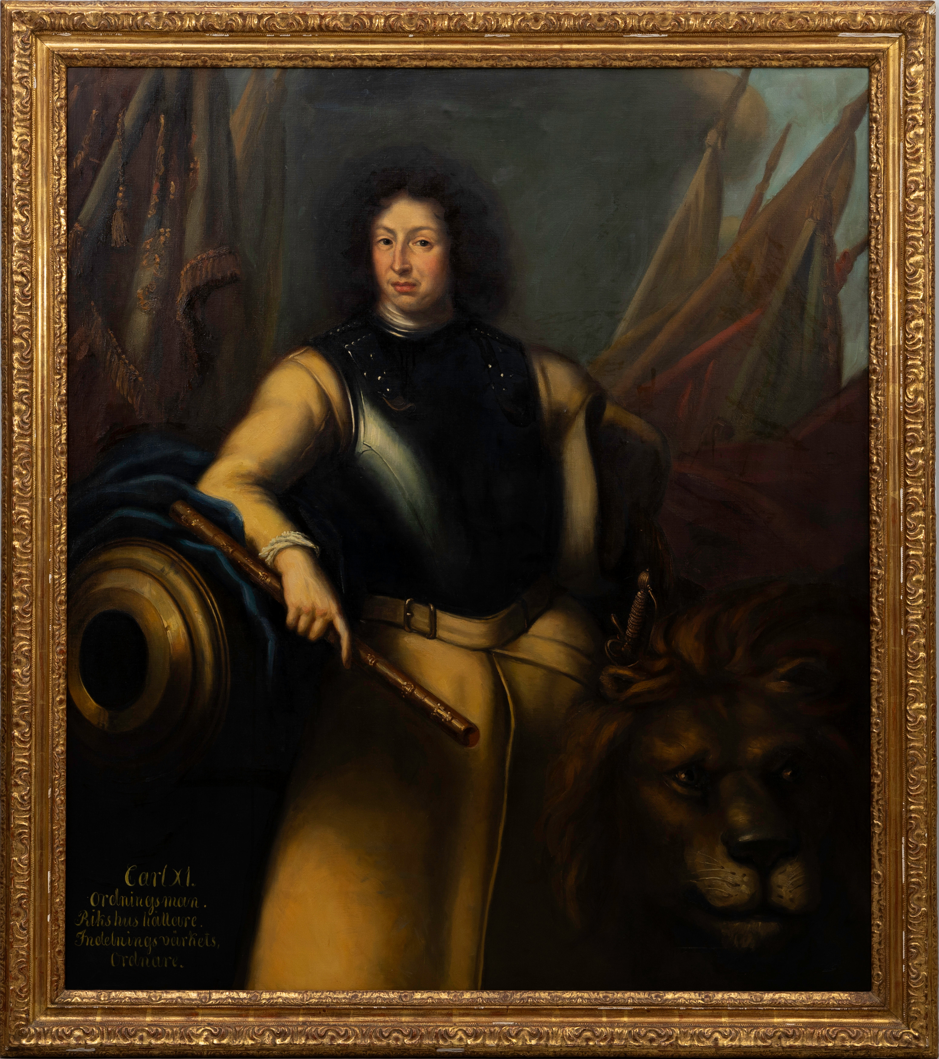 GUNNAR EKBLOM. kopia efter David Klöcker Ehrenstrahl, Porträtt av Konung Karl XI av Sverige, olja på duk. 1900-talets första hälft.