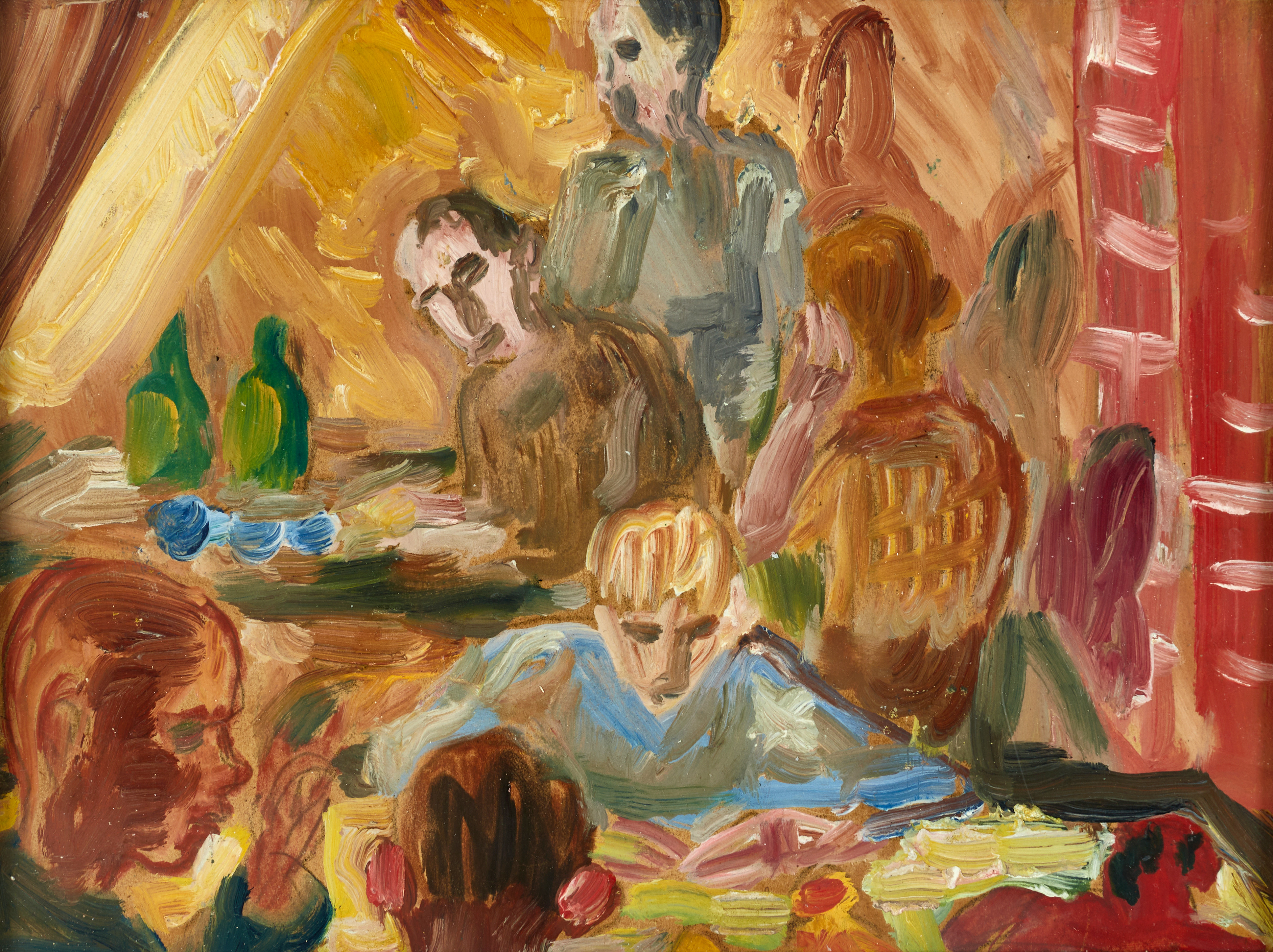 HANS RYGGEN (Norge, 1894-1956). "Från Grini", läger för politiska fångar, Norge, omkring 1944, olja på papp-pannå, intygad a tergo.