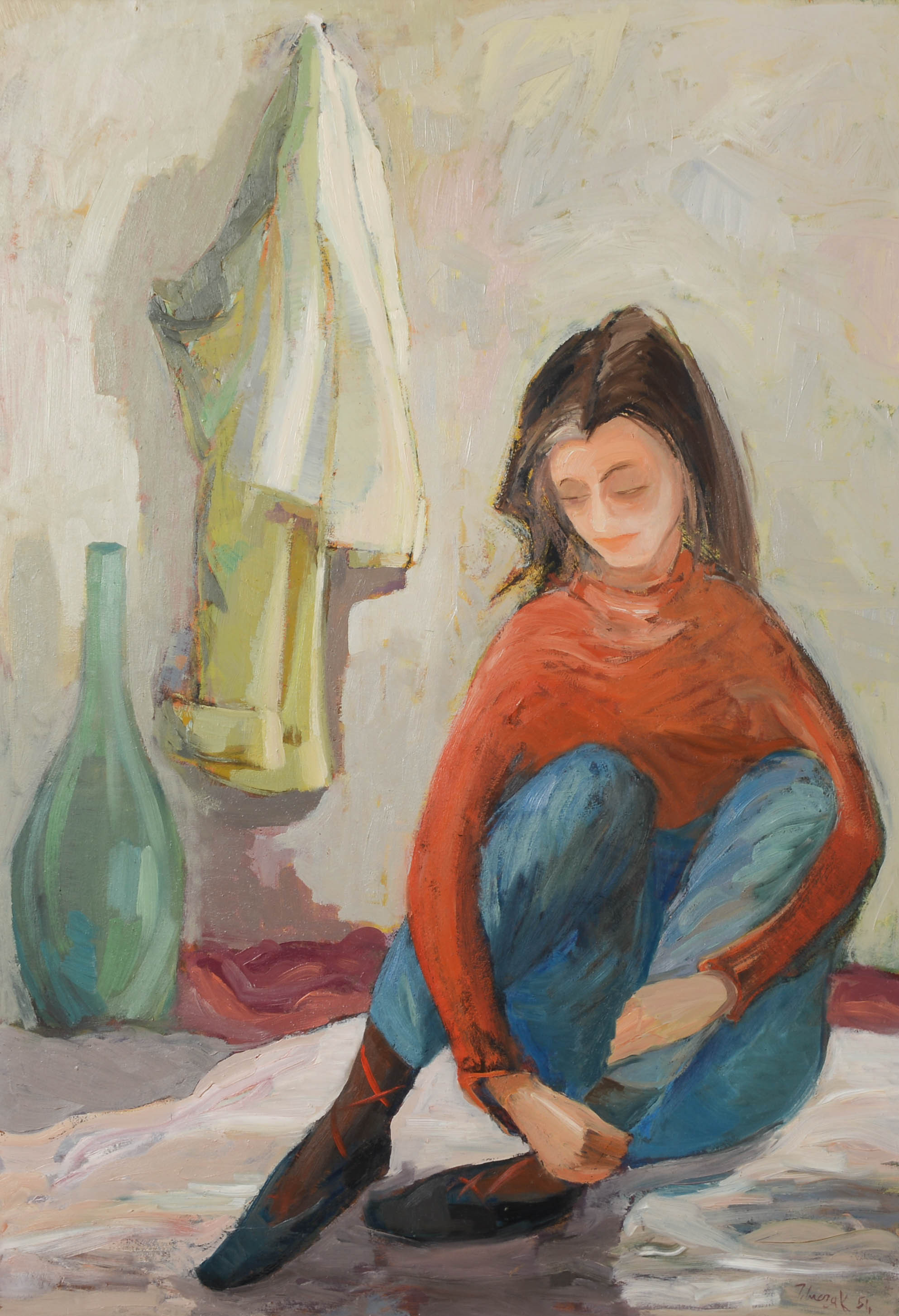 JERZY LUCZAK-SZEWCZYK. Komposition med kvinna, olja på pannå, signerad, daterad -51.