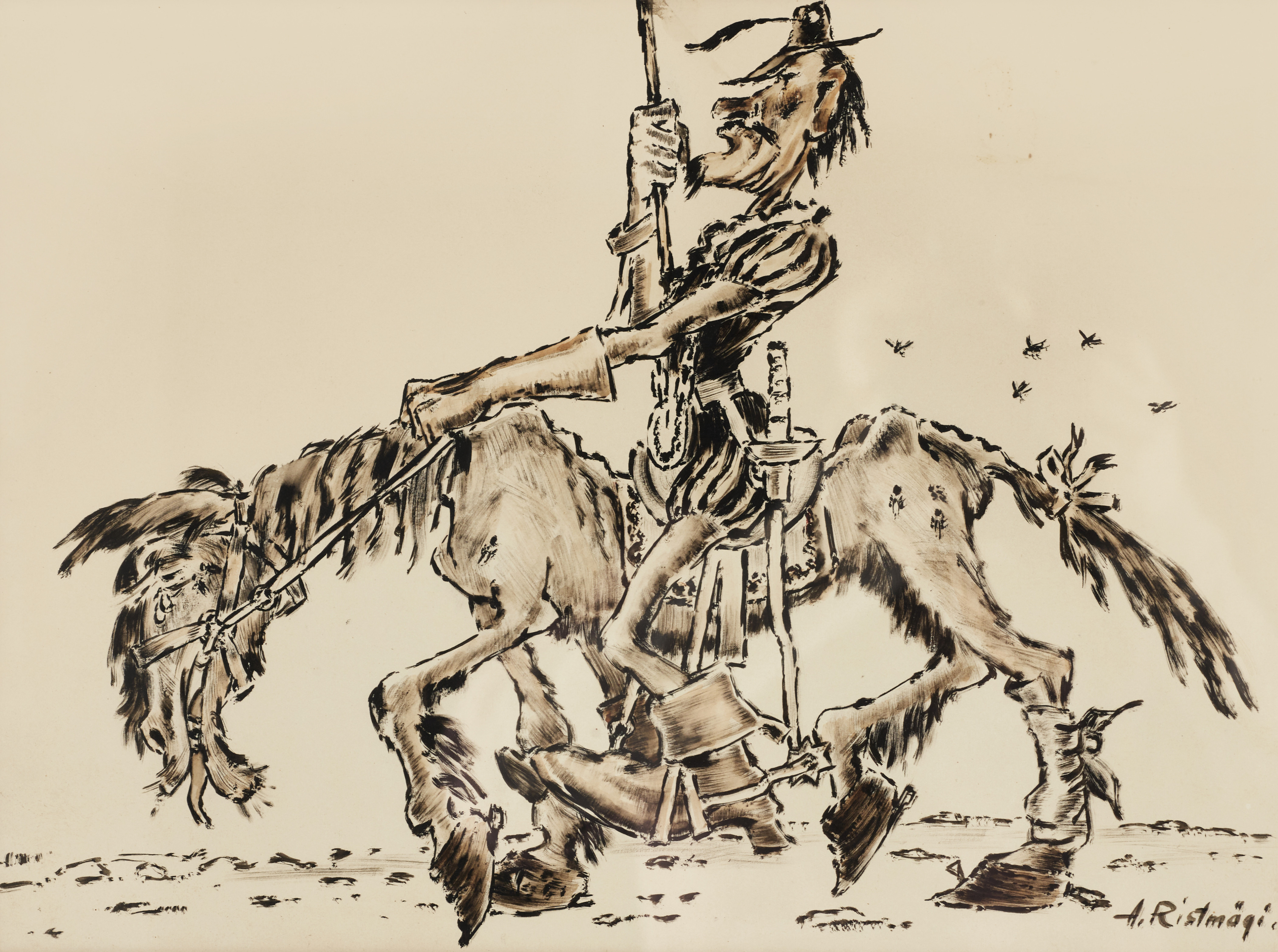 ALEKSANDER RISTMÄGI (Estland, 1912-1972, Sverige). Don Quijote, signerad A. Ristmägi., blandteknik på papper.