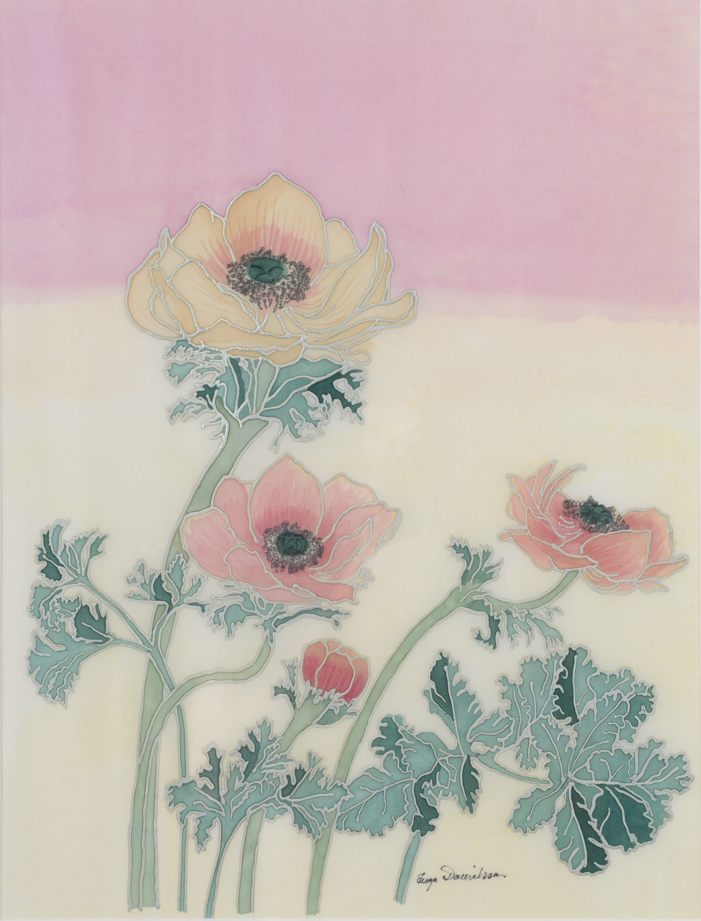 INGA DANIELSSON. Pioner, broderi / textilkonst, signerad.