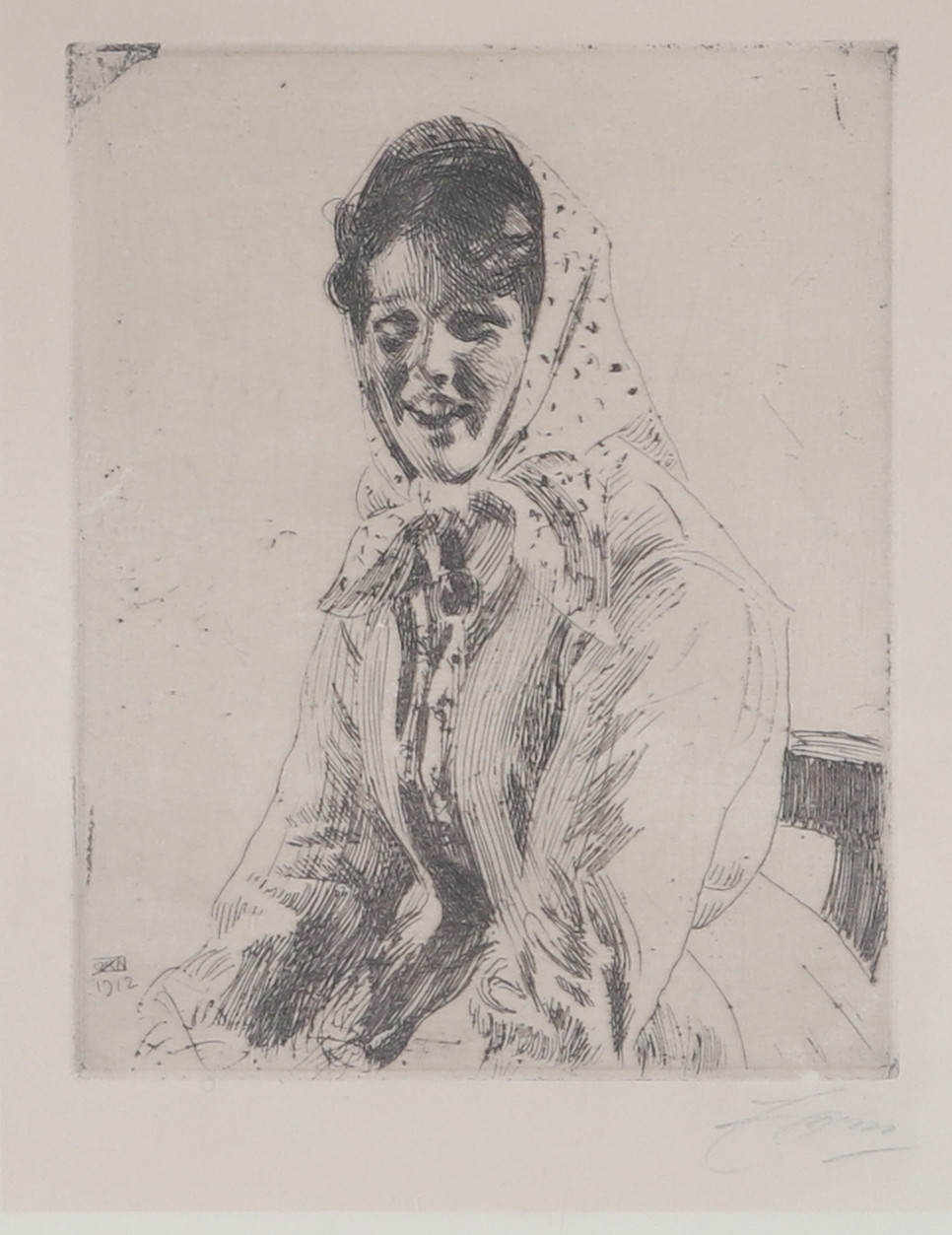 ANDERS ZORN. "Skeri-kulla", etsning, signerad, daterad 1912 i trycket.