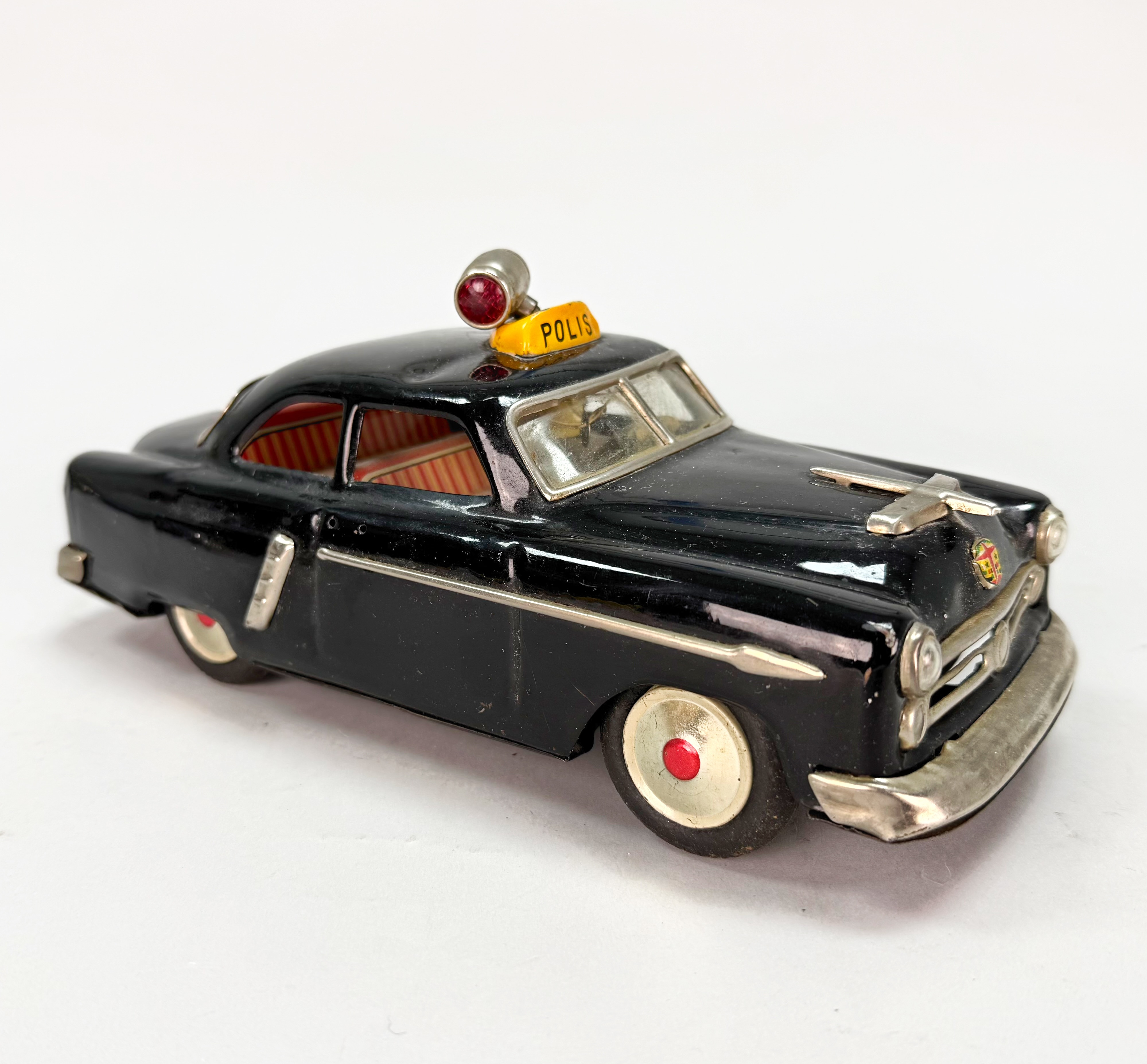 SVENSK POLISBIL I PLÅT - STOP-GO POLICE CAR, Marusan, batteri.