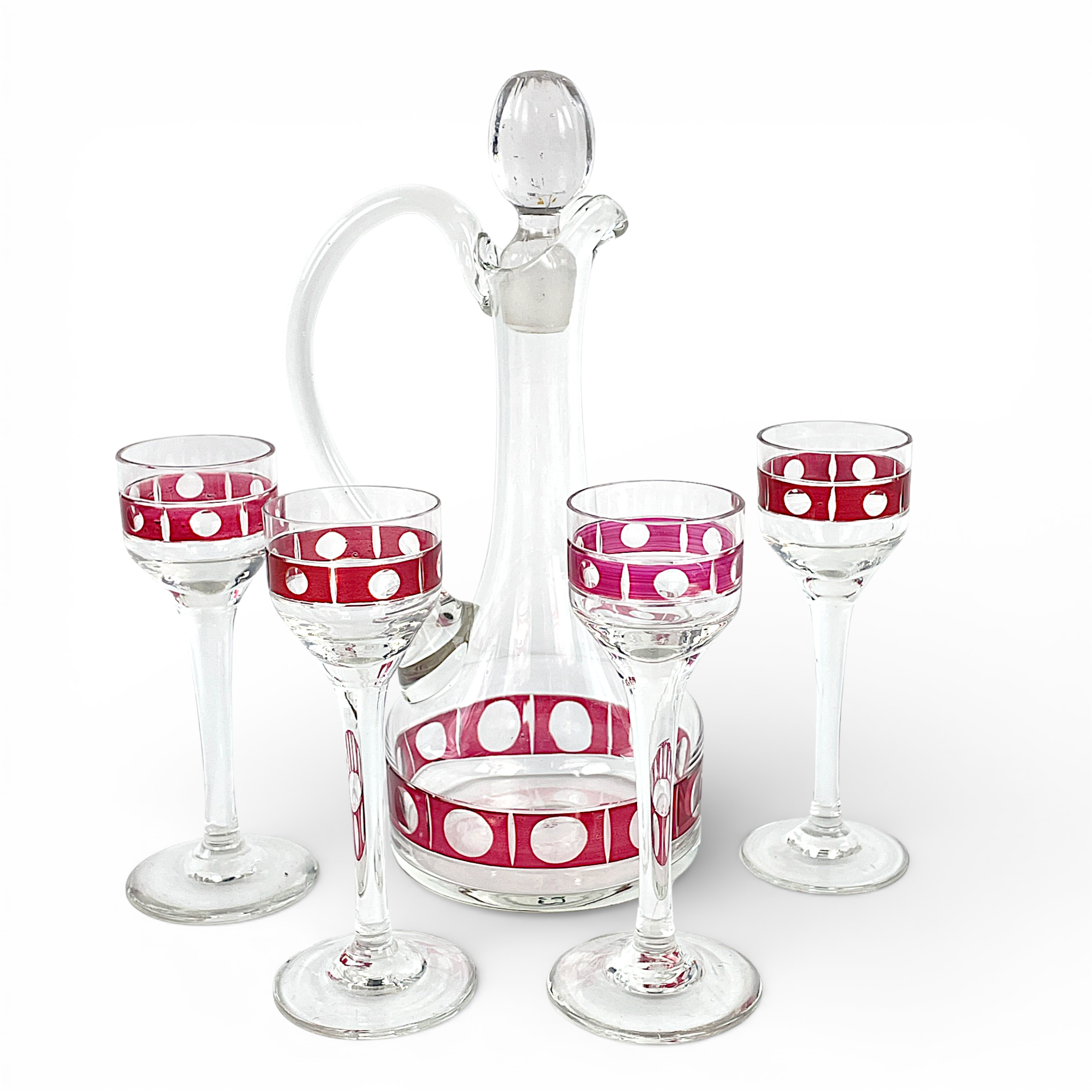 LIKÖRSET, 5 delar, Glasbruk Poschinger, Tyskland, Jugend, ca 1910.