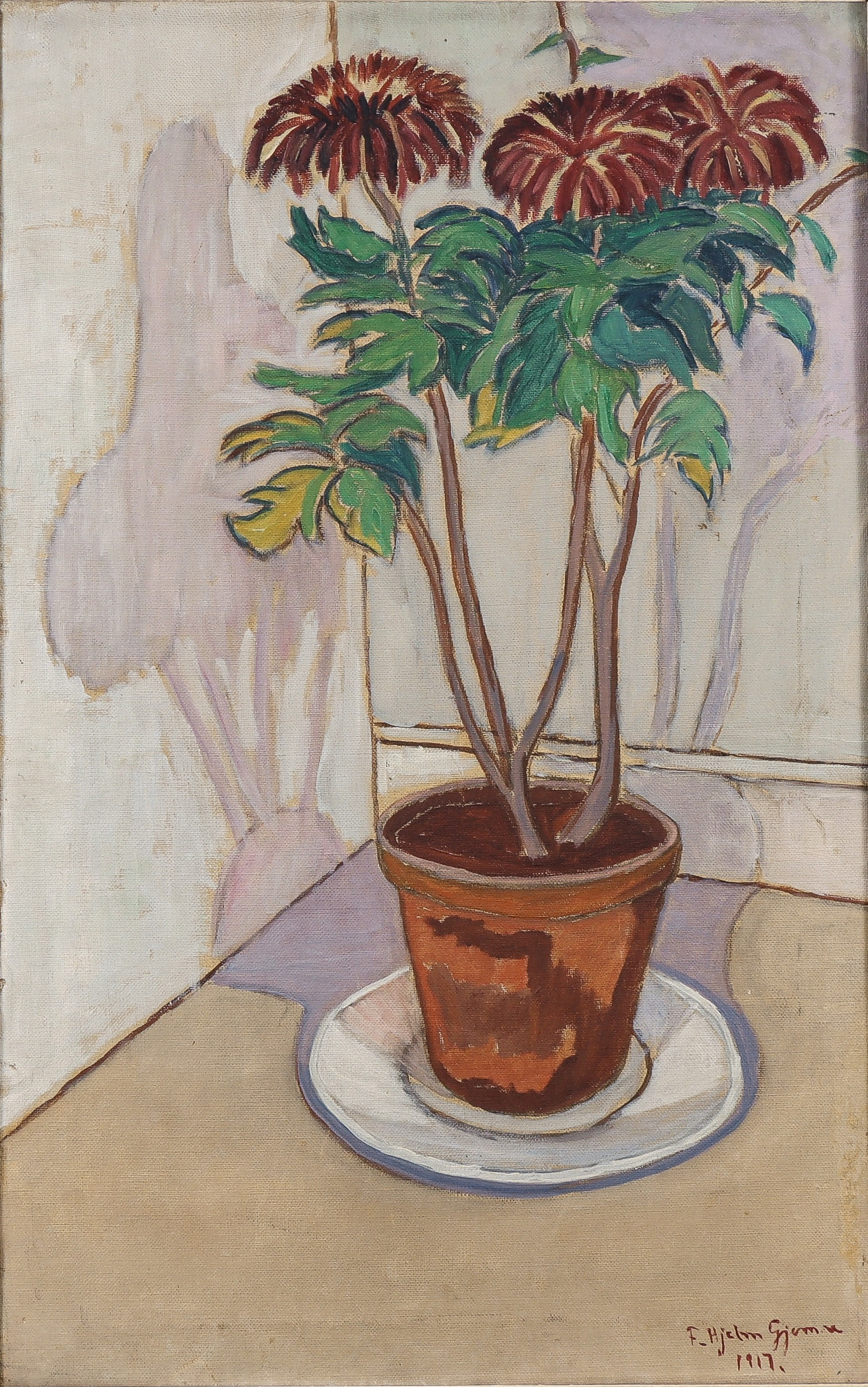 FRITHJOHF HJELM GJEMRE (1892-1972). Stilleben med blommor i kruka.