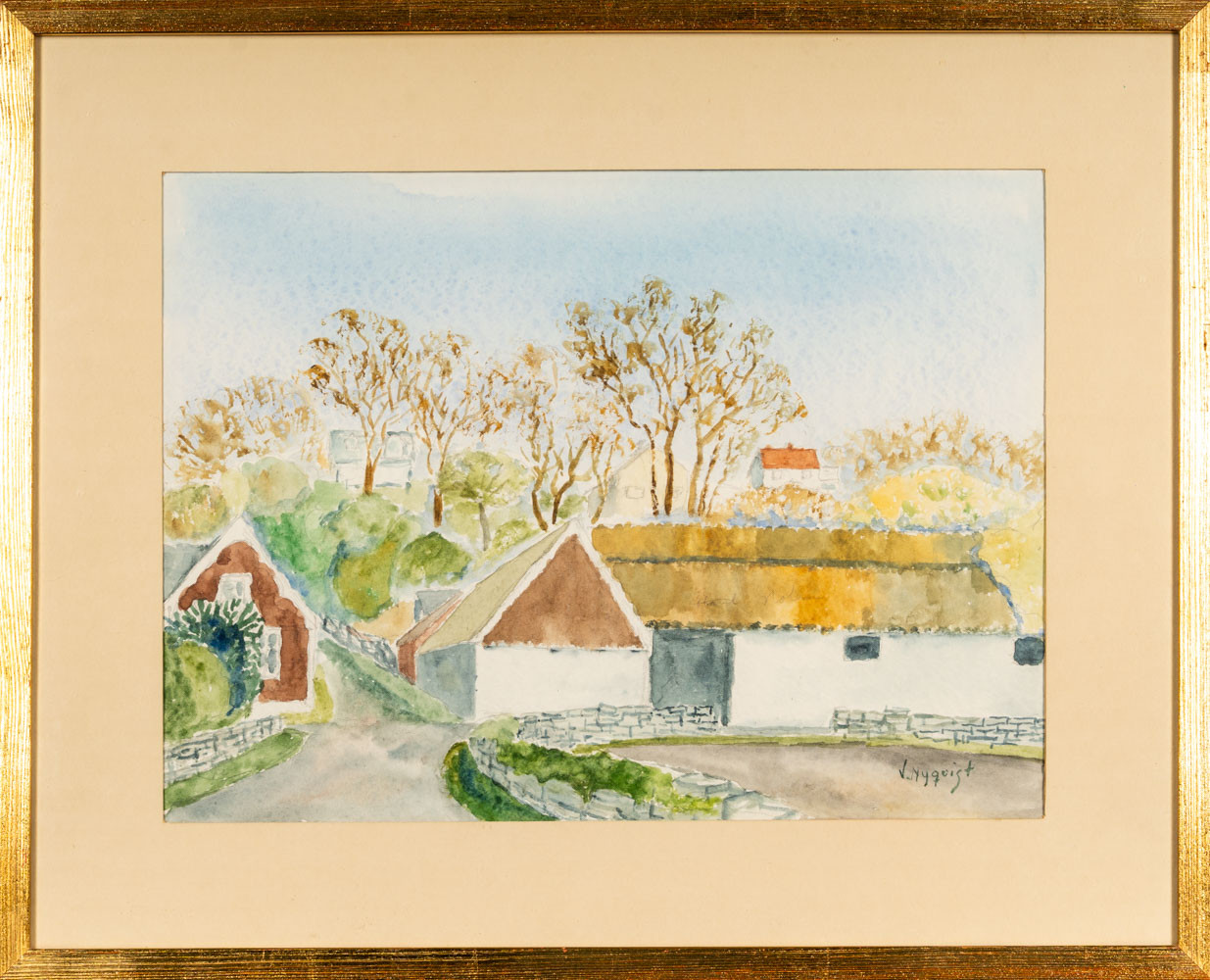 VÄINÖ NYQUIST. Akvarell på papper, "Vår i Eriksöre, Öland", Signerad.