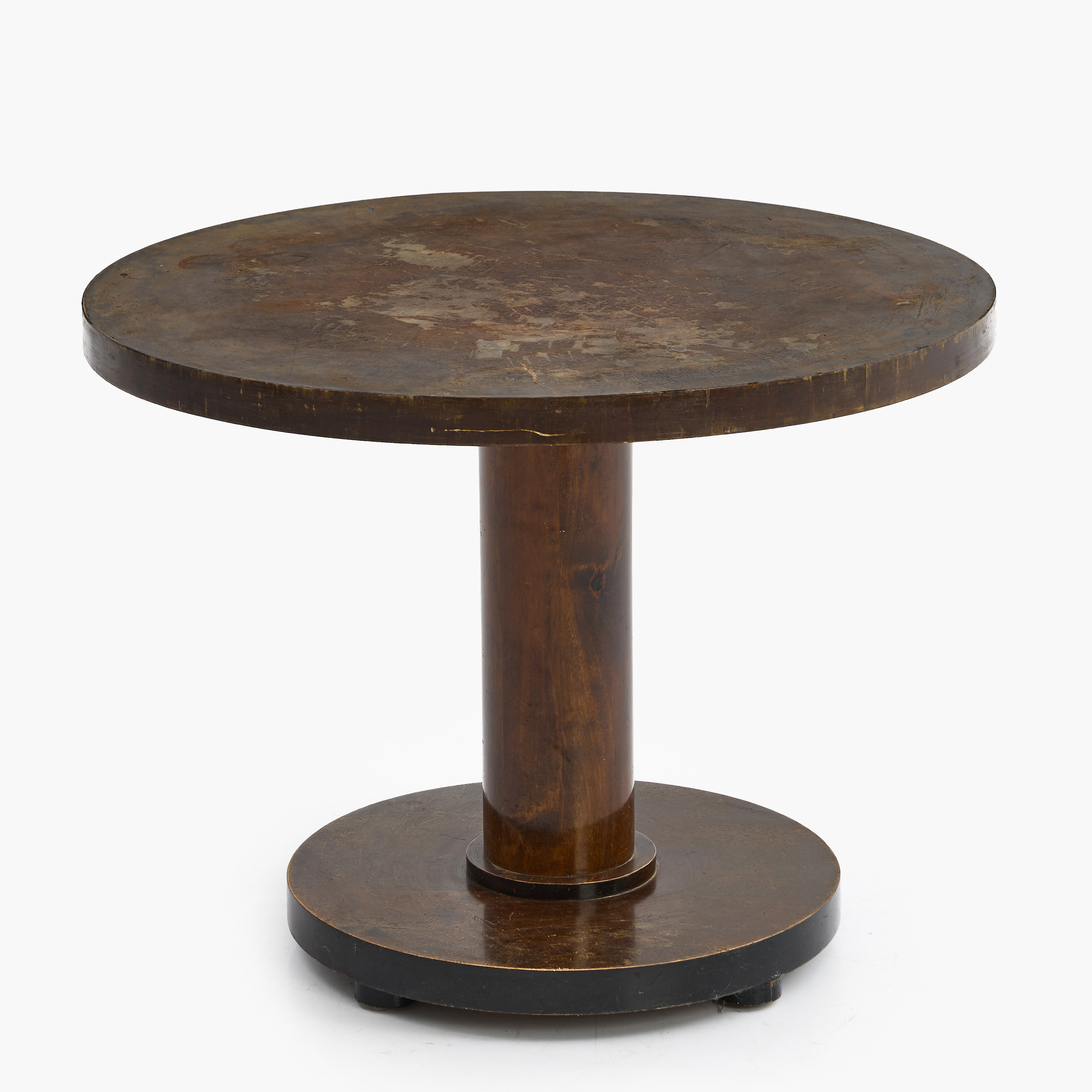 BORD, funkis, 1930-tal, rund skiva på pelarfot i bonad björk. Funkis.