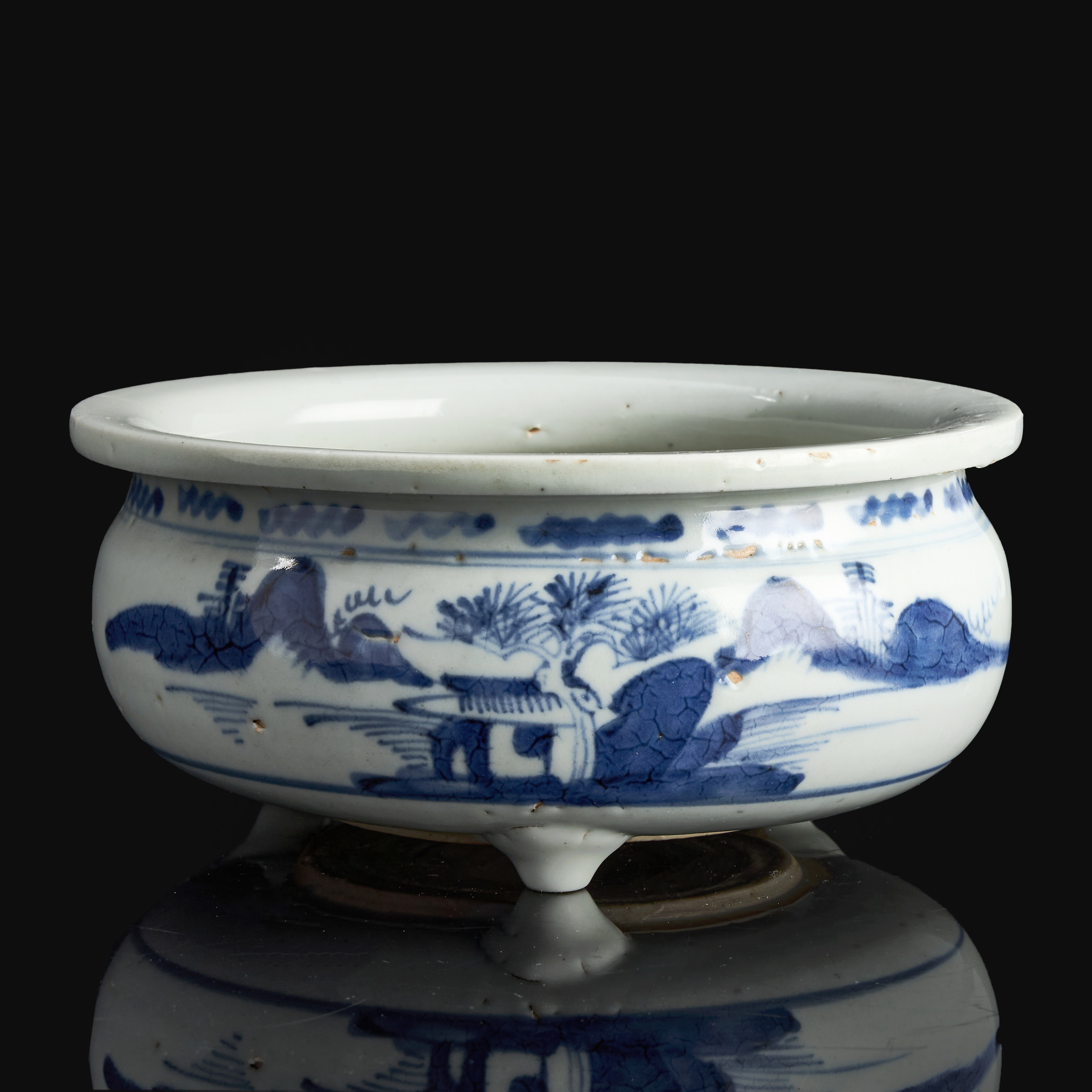 RÖKELSEKAR, Porslin, Kina, dekor av landskap i underglasyrblått, troligen 1900-tal.