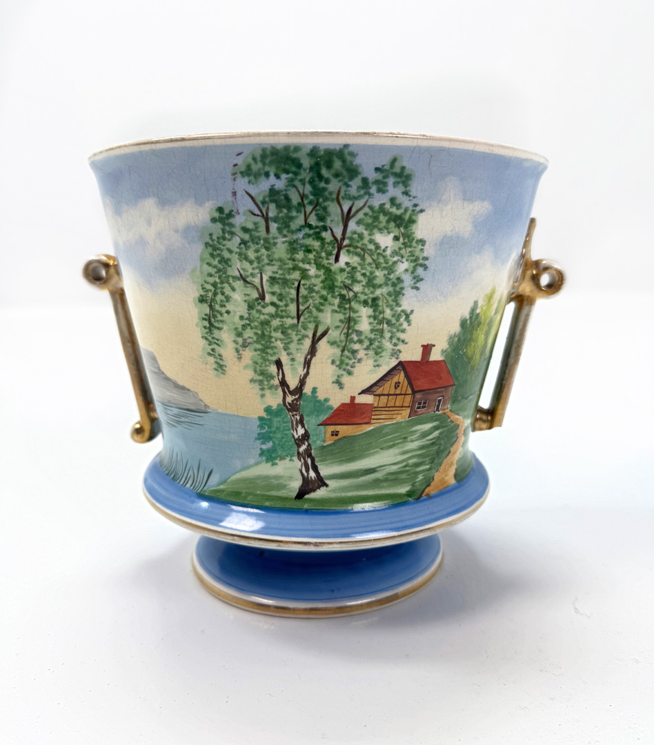 YTTERFODER Gustavsberg, flintgods empire handmålad med signatur S.E, 1900 talets början.