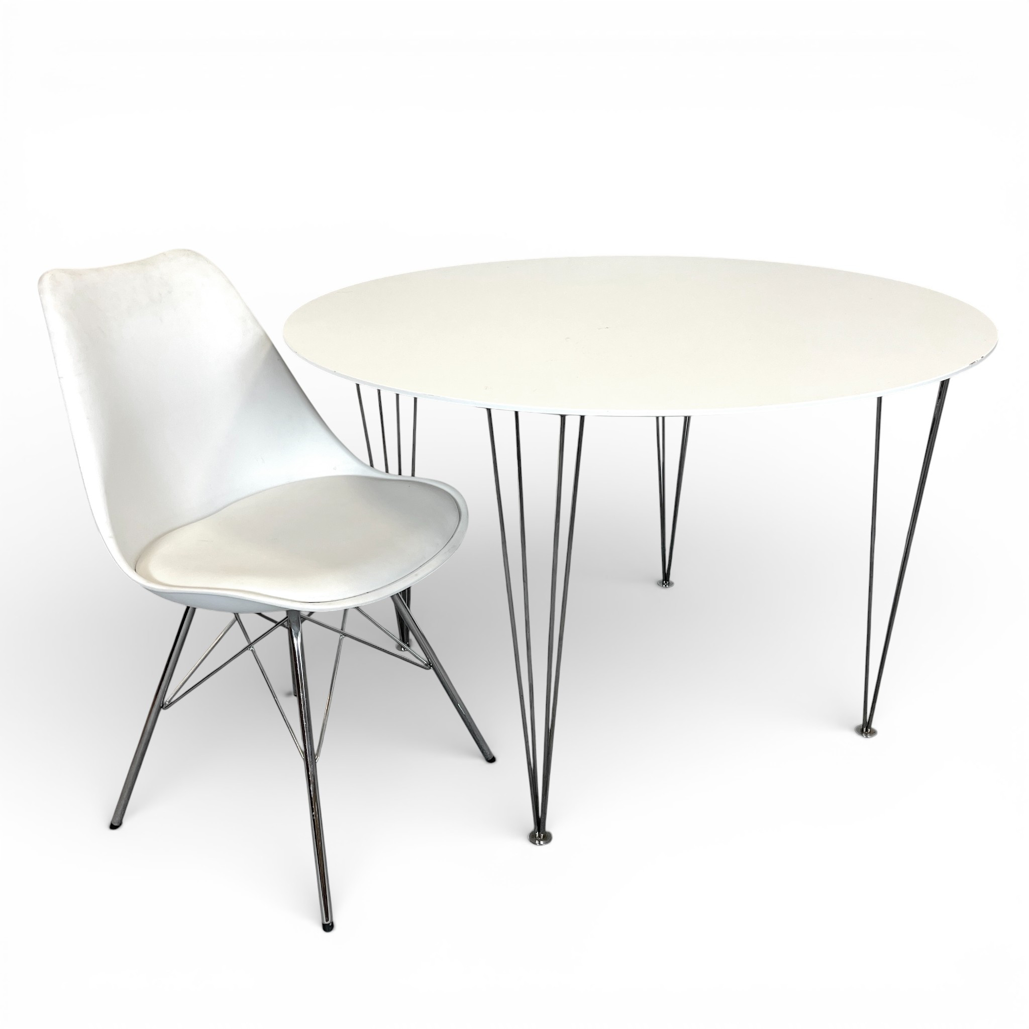 MATBORD & STOL, 2 delar. Trä/plast/kromad metall, troligen Mio, samtida.