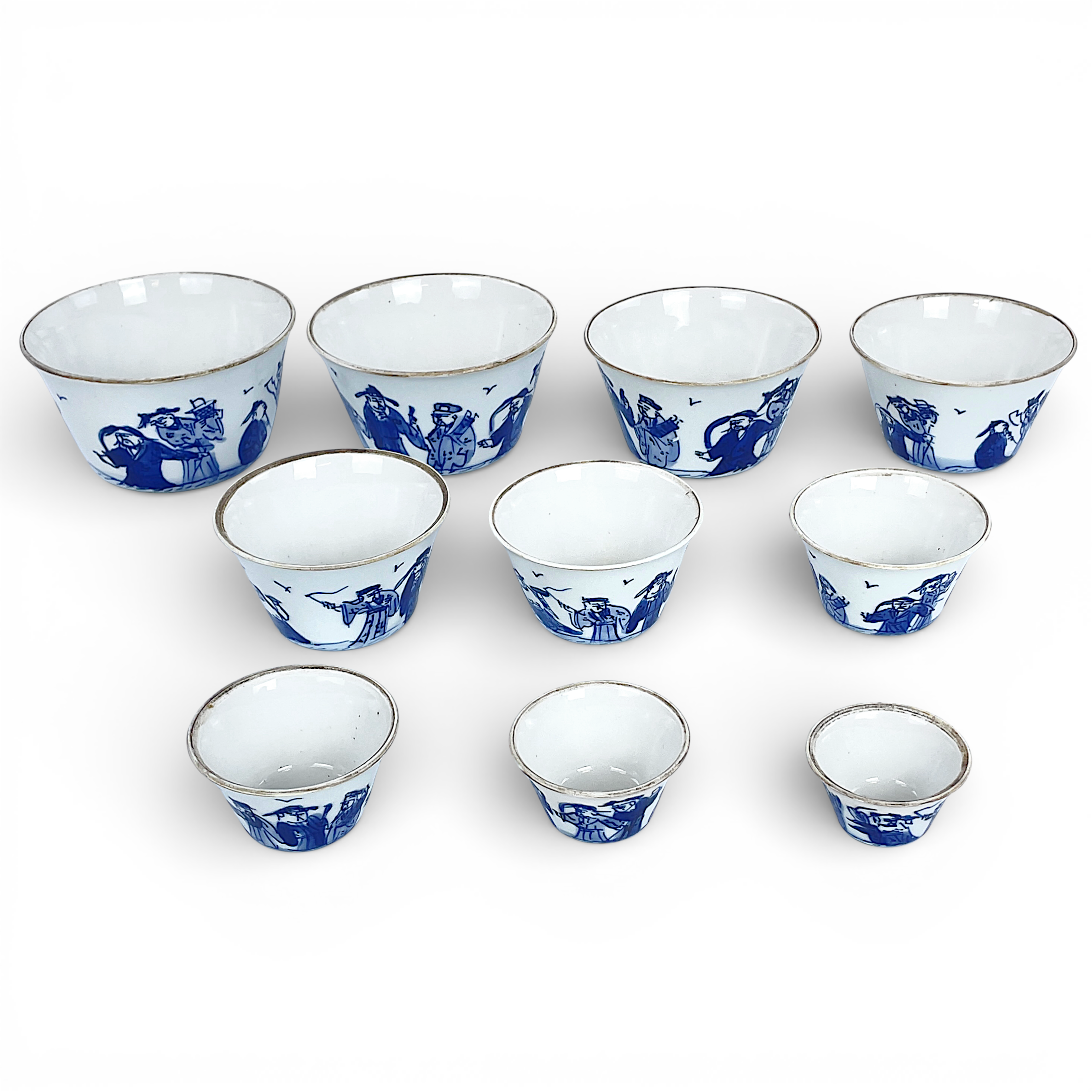 SKÅLAR, set om 10 st i varandra, porslin, Kina, 19/2000-tal.