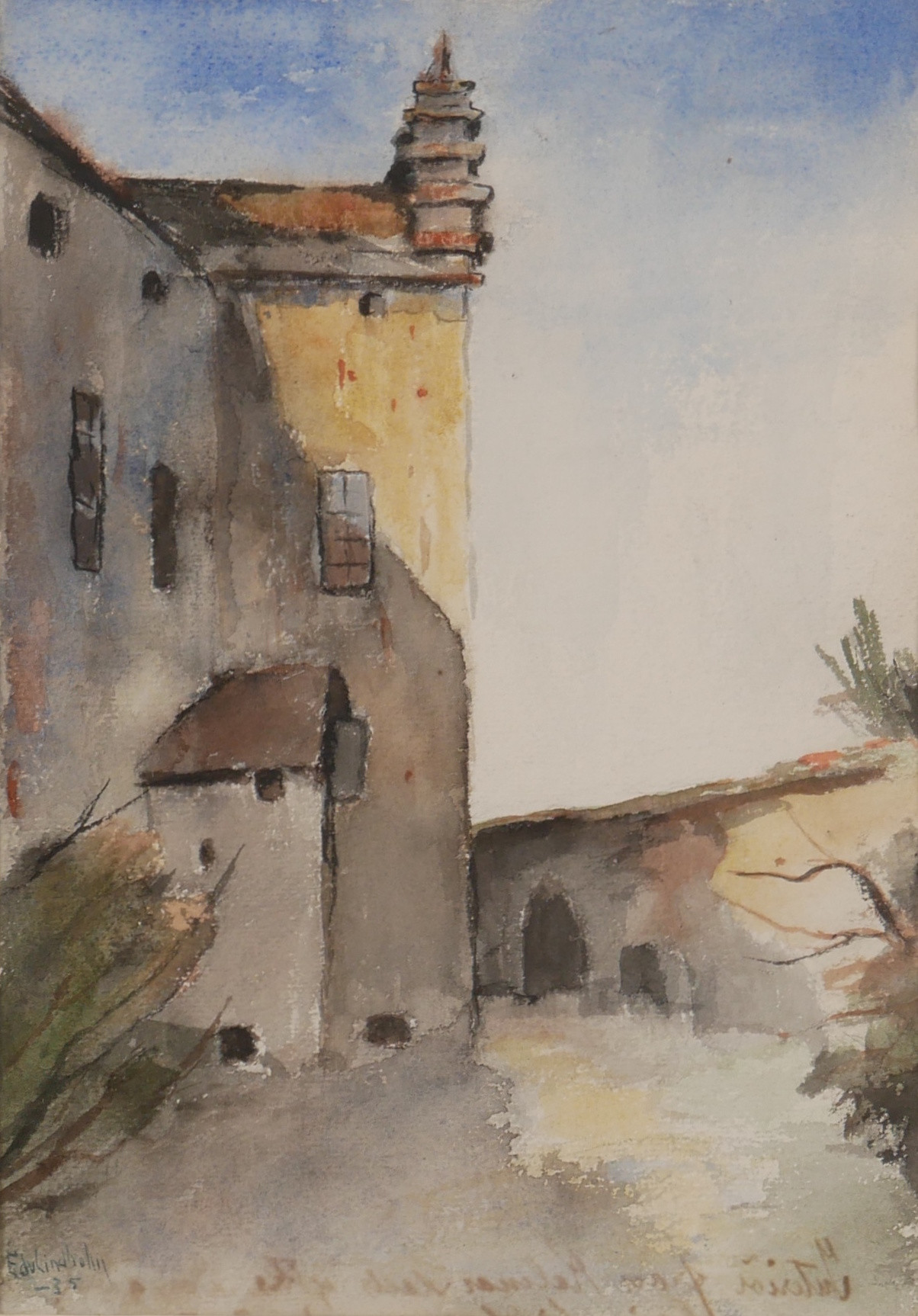 EDVIN LINDHOLM-HOUGE. "Kalmar slott", akvarell, signerad Edv. Lindholm -35.